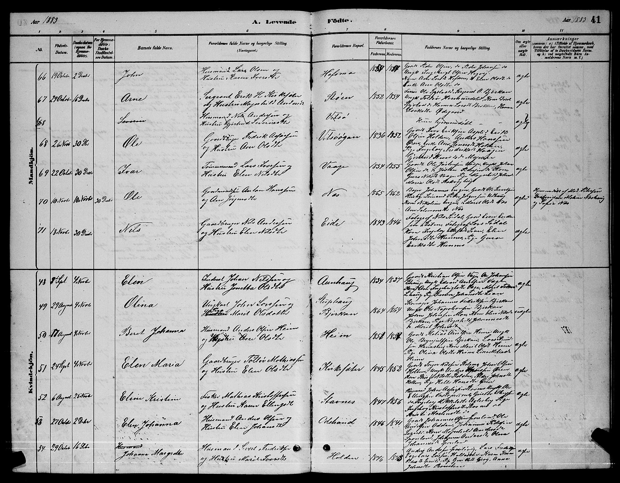 Ministerialprotokoller, klokkerbøker og fødselsregistre - Sør-Trøndelag, SAT/A-1456/630/L0504: Parish register (copy) no. 630C02, 1879-1898, p. 41