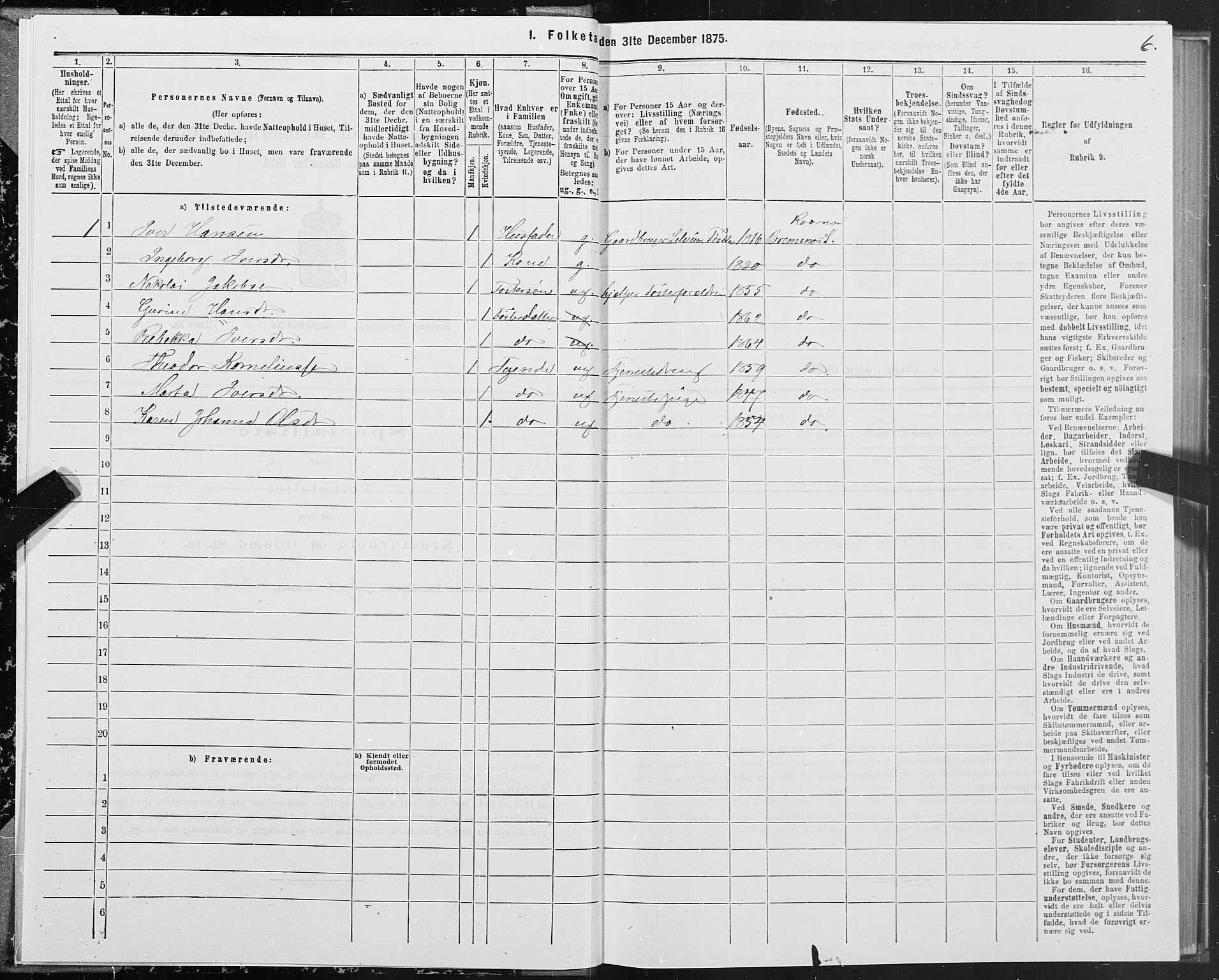 SAT, 1875 census for 1553P Kvernes, 1875, p. 7006