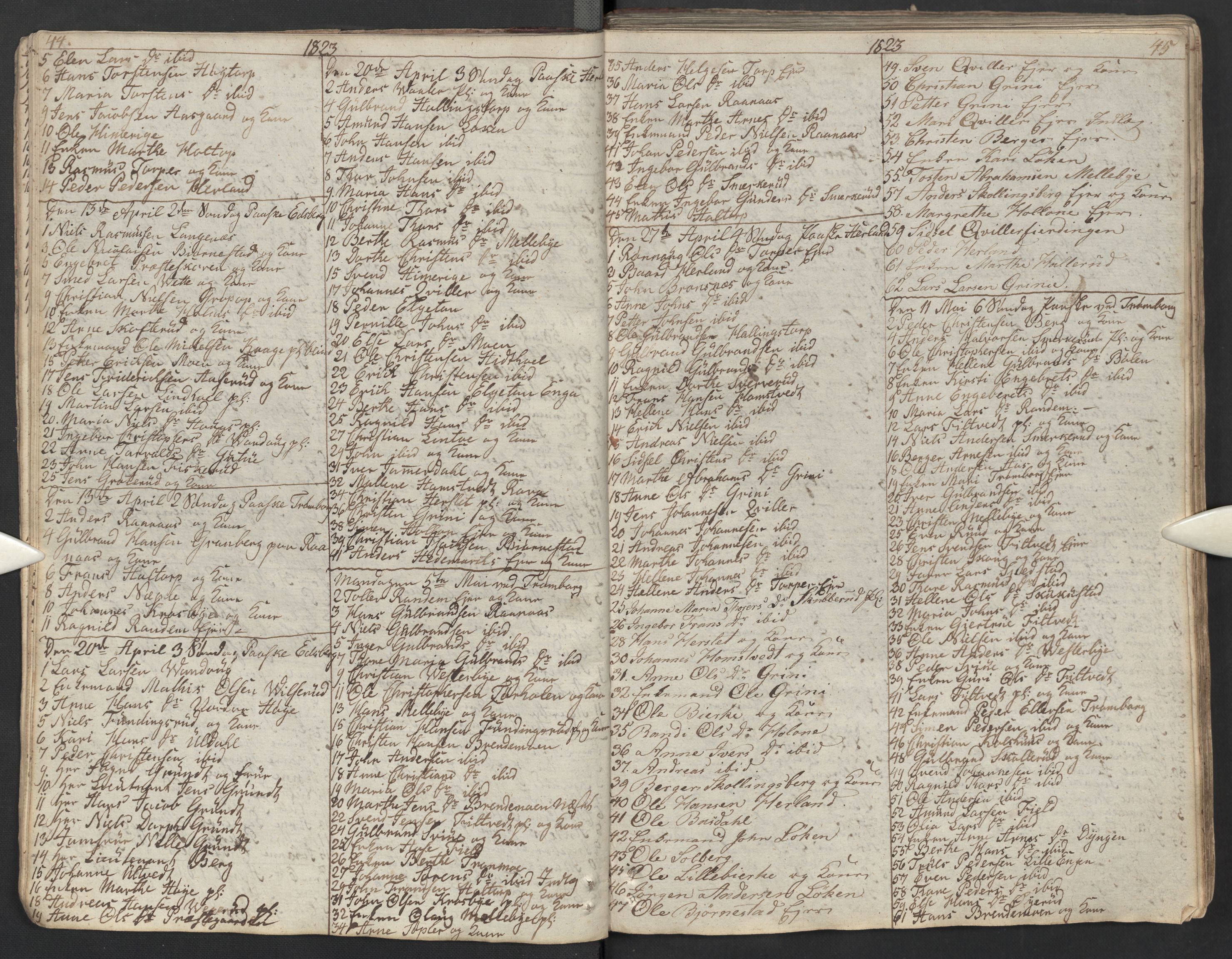 Eidsberg prestekontor Kirkebøker, AV/SAO-A-10905/M/Ma/L0002: Communicants register no. I 2, 1821-1841, p. 44-45