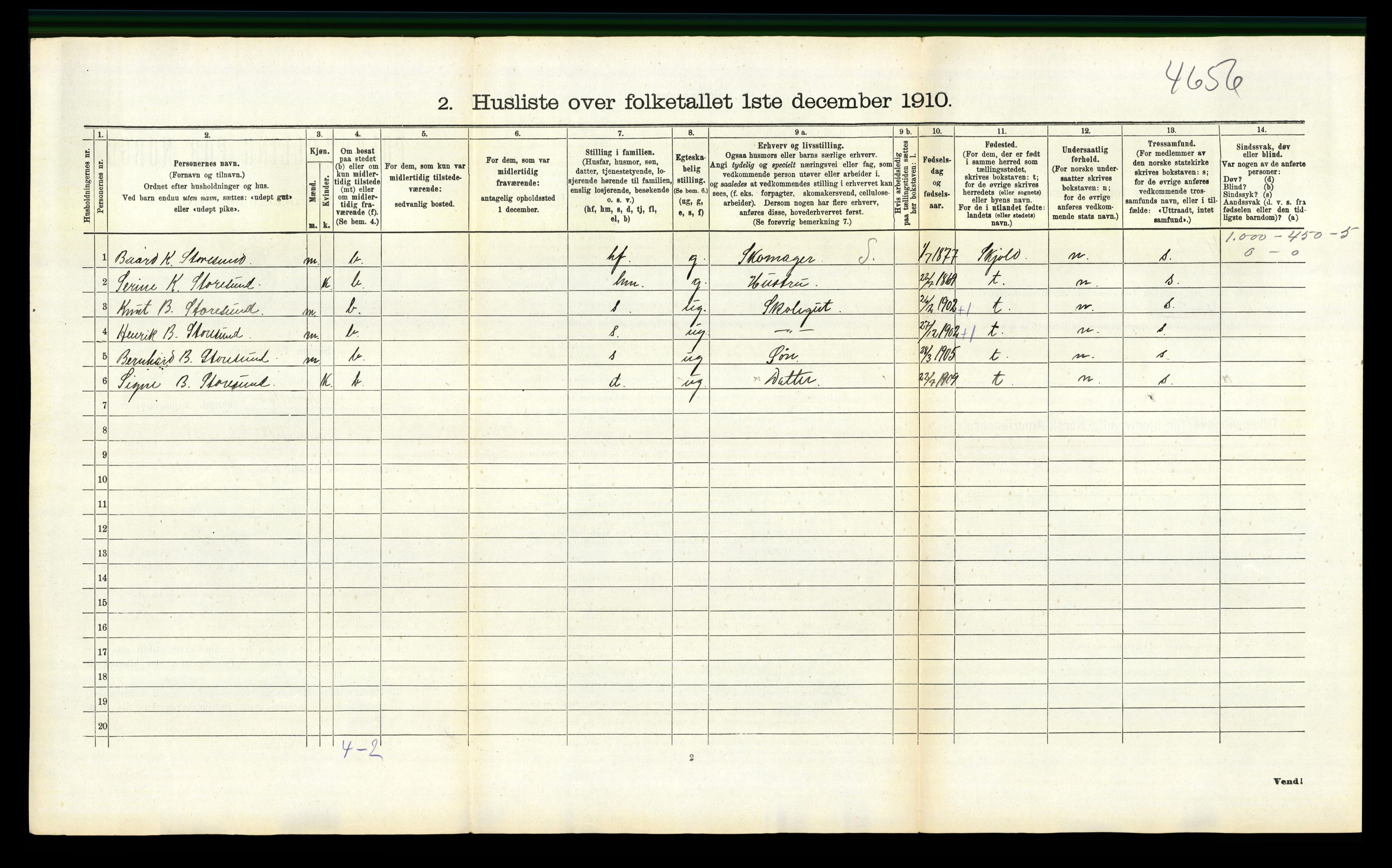 RA, 1910 census for Torvastad, 1910, p. 454