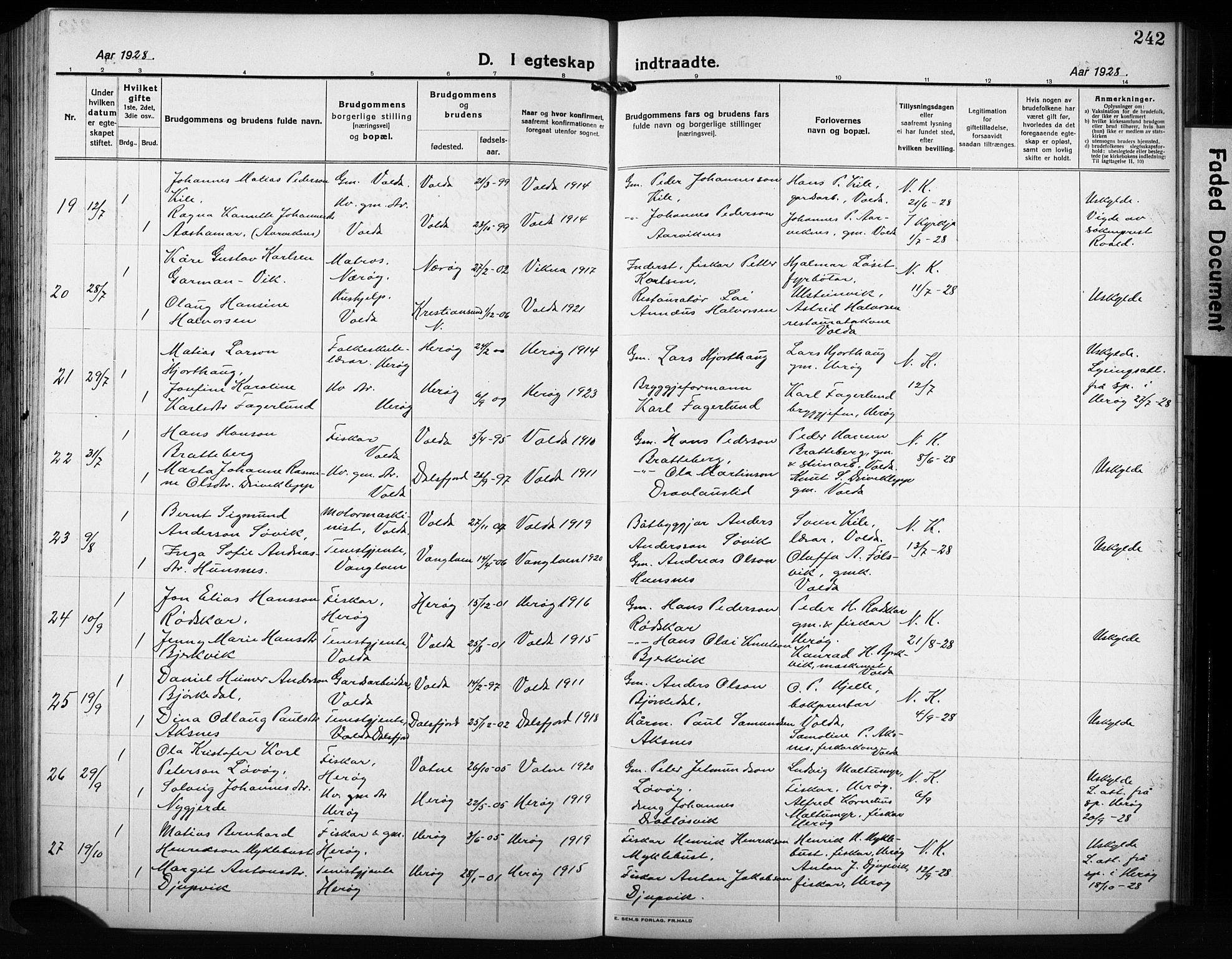 Ministerialprotokoller, klokkerbøker og fødselsregistre - Møre og Romsdal, AV/SAT-A-1454/511/L0160: Parish register (copy) no. 511C06, 1920-1932, p. 242