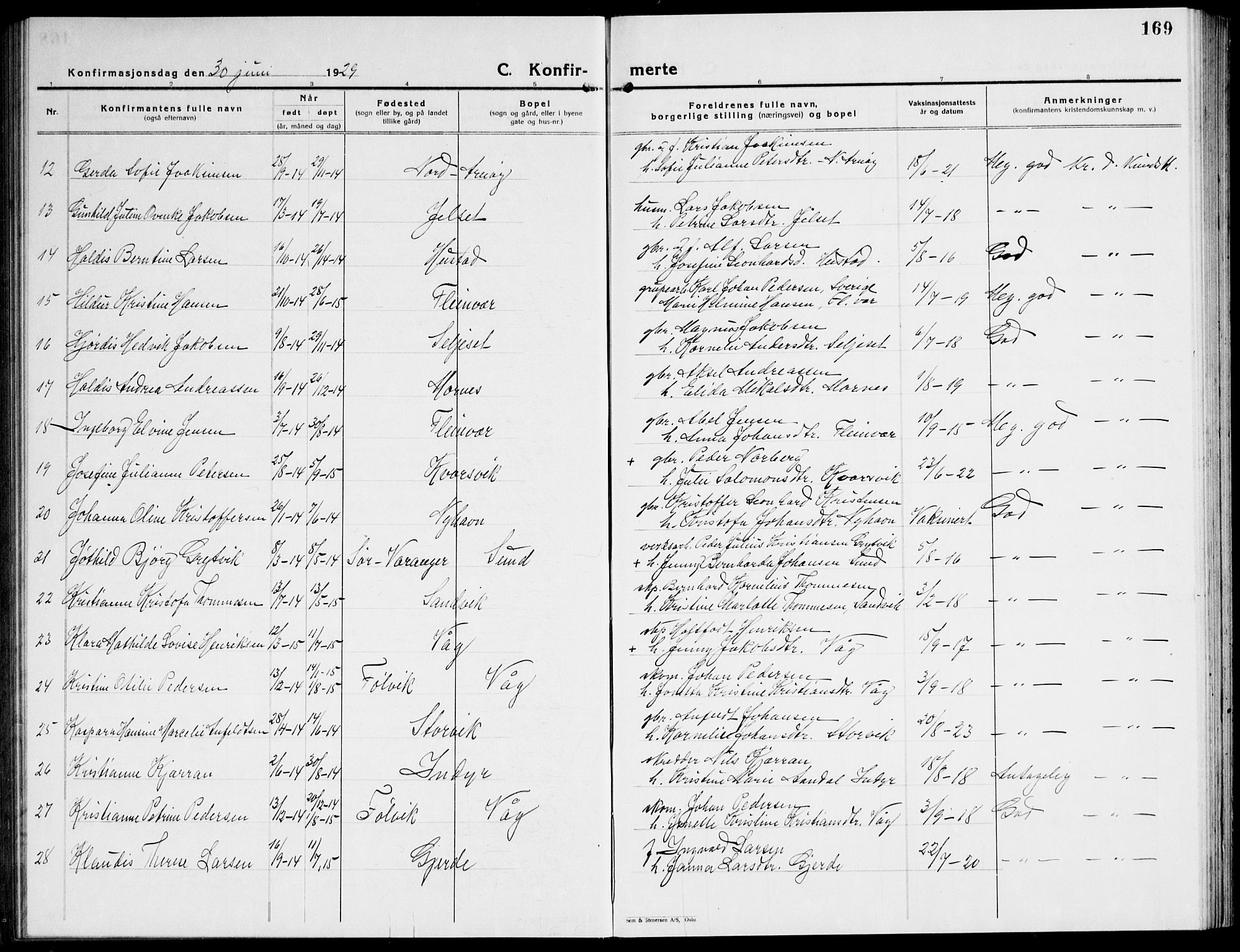 Ministerialprotokoller, klokkerbøker og fødselsregistre - Nordland, AV/SAT-A-1459/805/L0111: Parish register (copy) no. 805C07, 1925-1943, p. 169