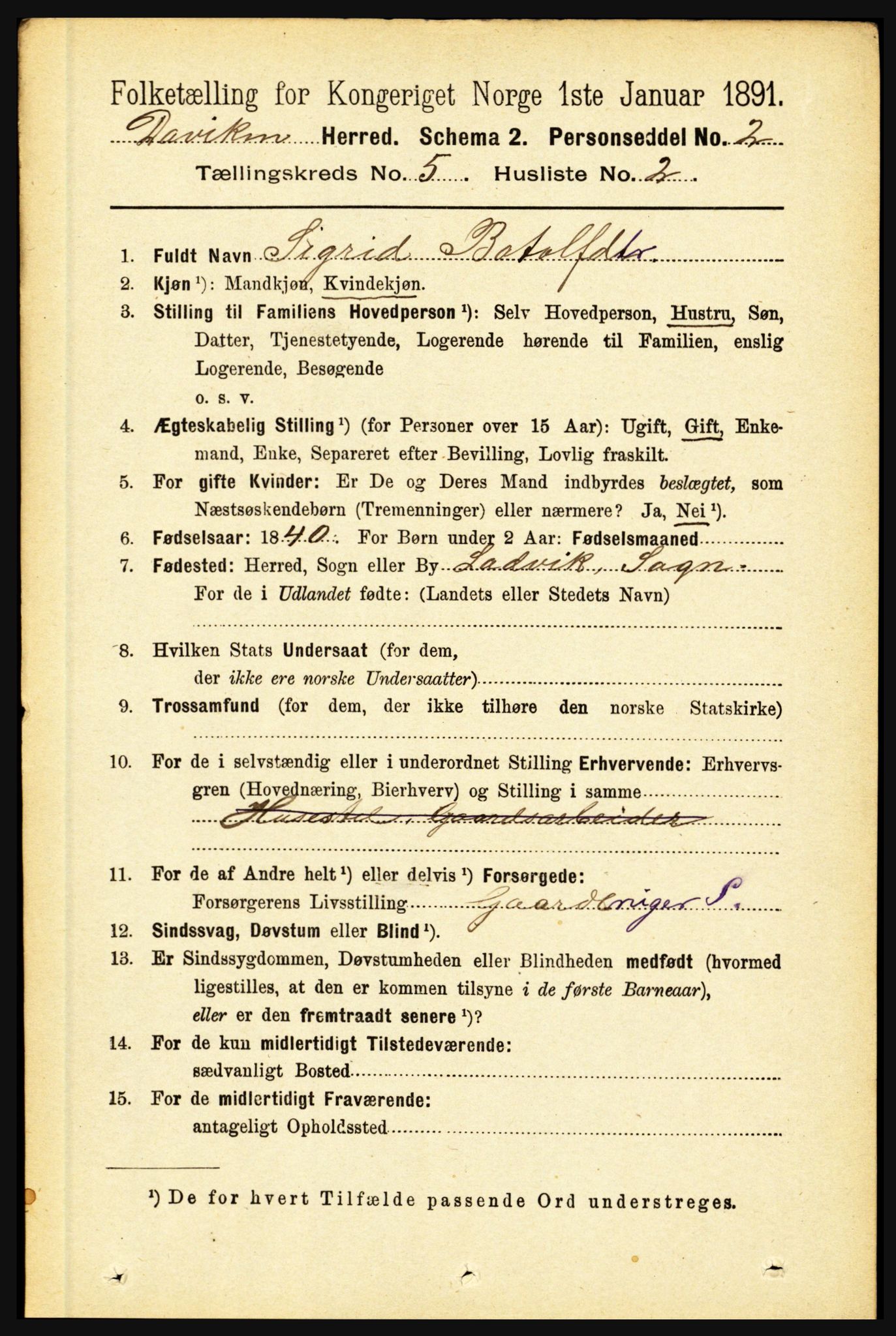 RA, 1891 census for 1442 Davik, 1891, p. 1818