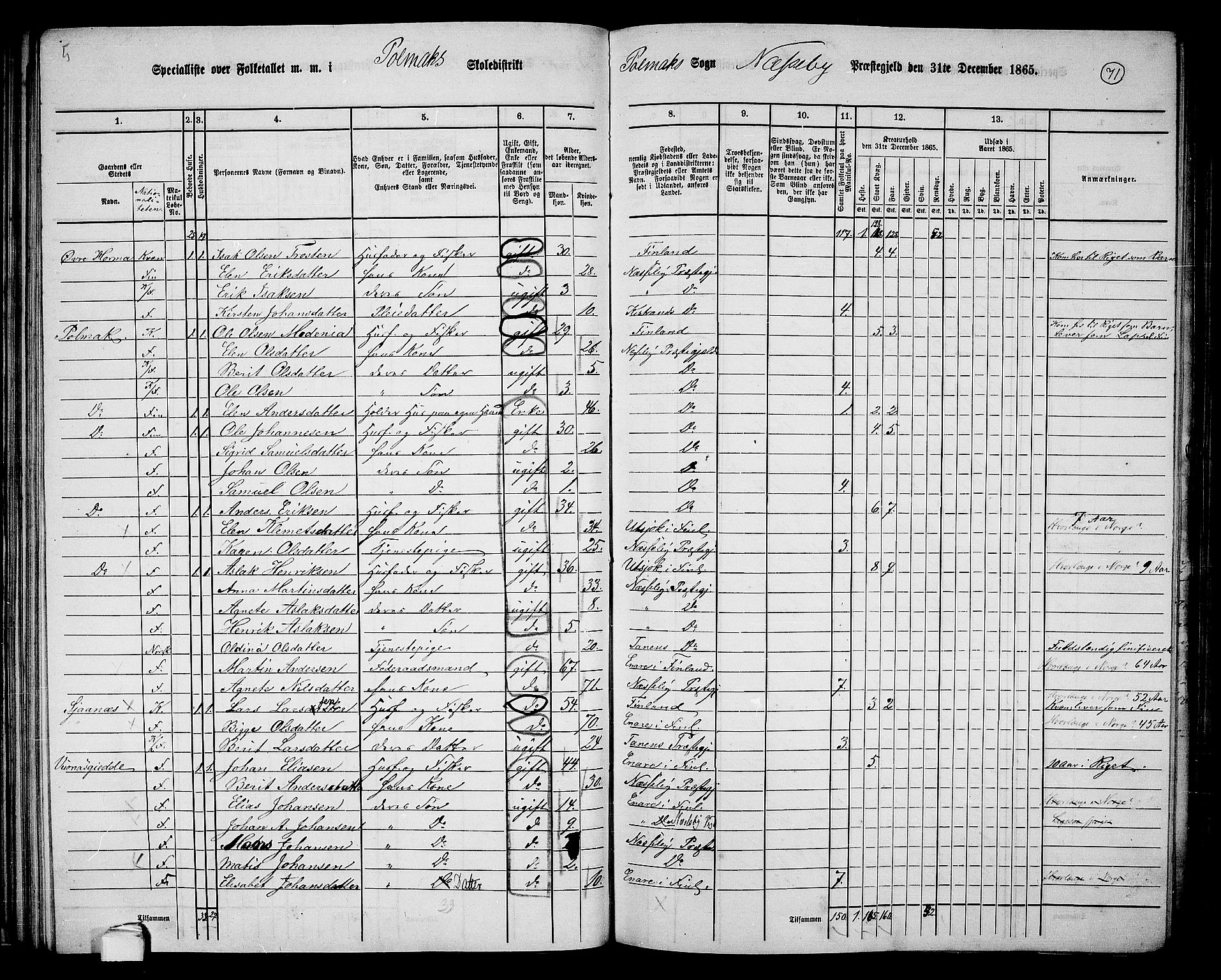 RA, 1865 census for Nesseby, 1865, p. 54