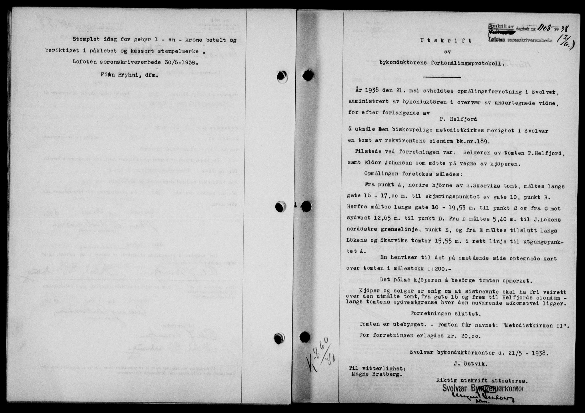 Lofoten sorenskriveri, SAT/A-0017/1/2/2C/L0004a: Mortgage book no. 4a, 1938-1938, Diary no: : 1108/1938
