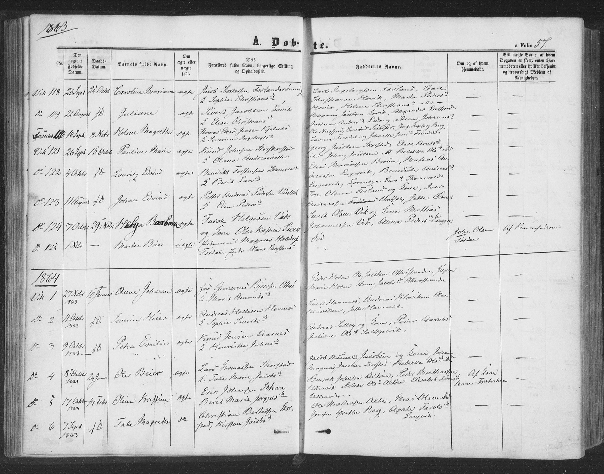 Ministerialprotokoller, klokkerbøker og fødselsregistre - Nord-Trøndelag, SAT/A-1458/773/L0615: Parish register (official) no. 773A06, 1857-1870, p. 57