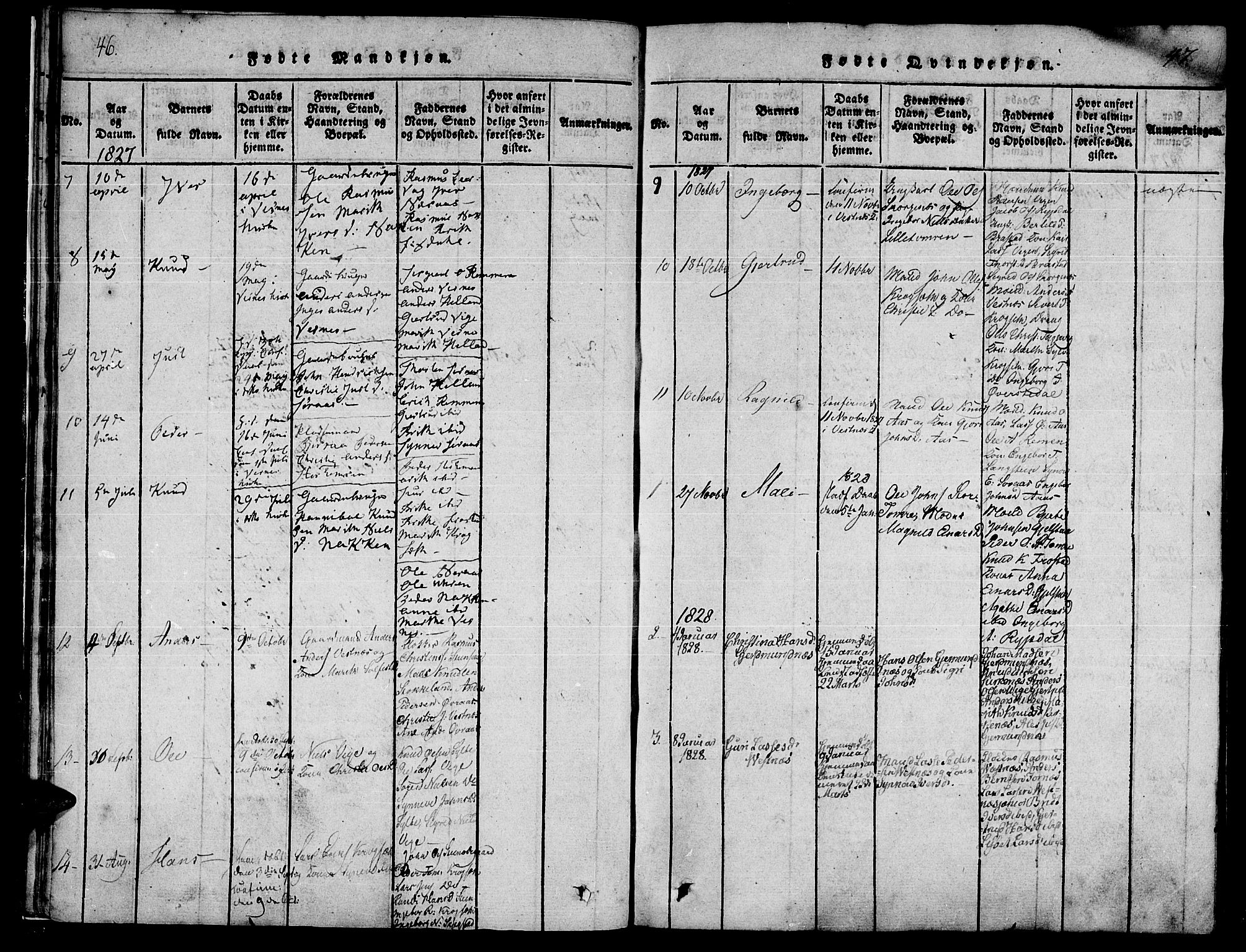 Ministerialprotokoller, klokkerbøker og fødselsregistre - Møre og Romsdal, SAT/A-1454/539/L0528: Parish register (official) no. 539A01, 1818-1847, p. 46-47