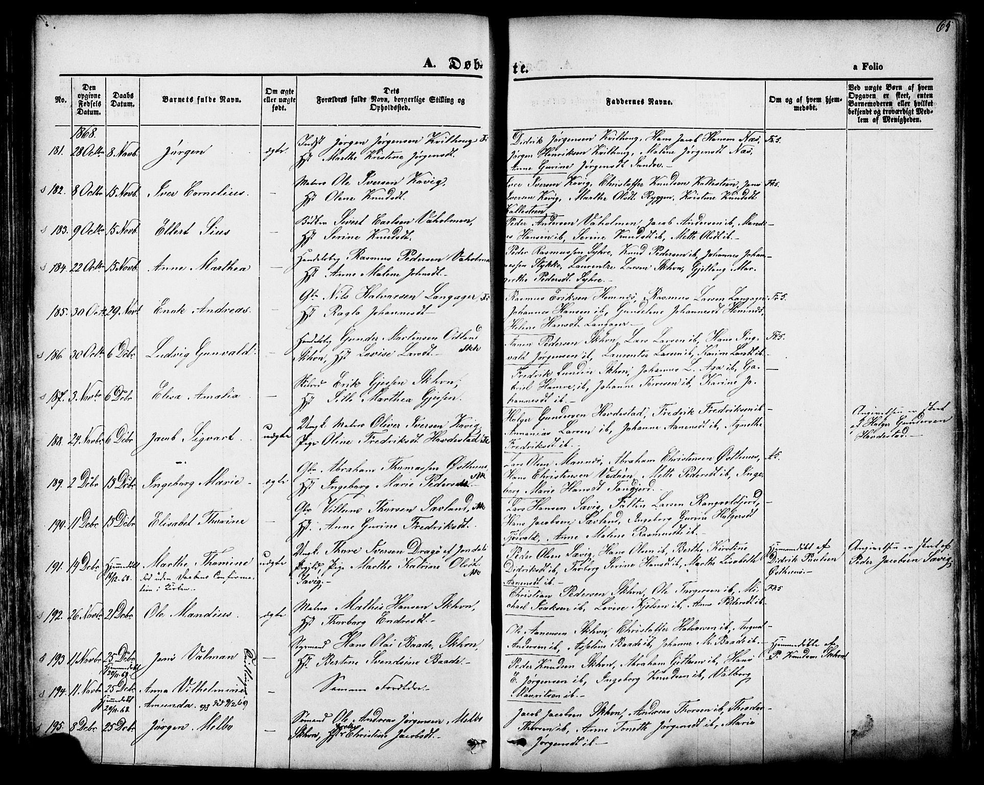 Skudenes sokneprestkontor, SAST/A -101849/H/Ha/Haa/L0006: Parish register (official) no. A 4, 1864-1881, p. 65