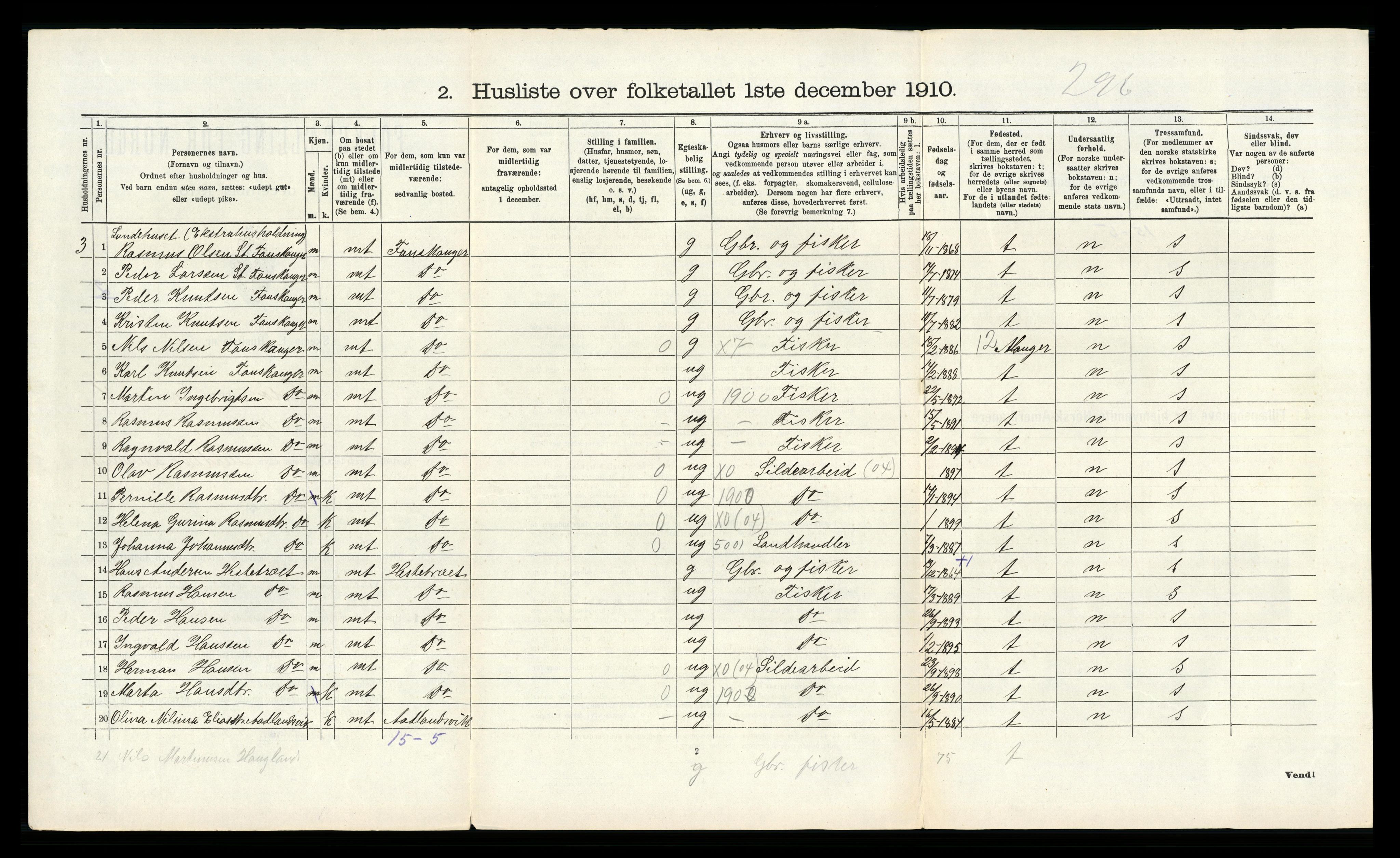 RA, 1910 census for Herdla, 1910, p. 339