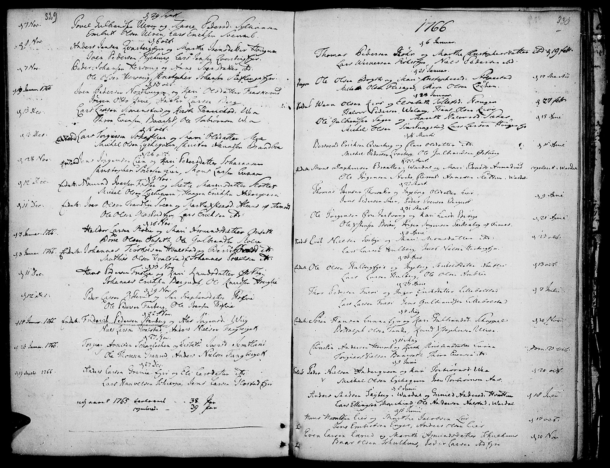 Ringsaker prestekontor, AV/SAH-PREST-014/K/Ka/L0002: Parish register (official) no. 2, 1747-1774, p. 329-330