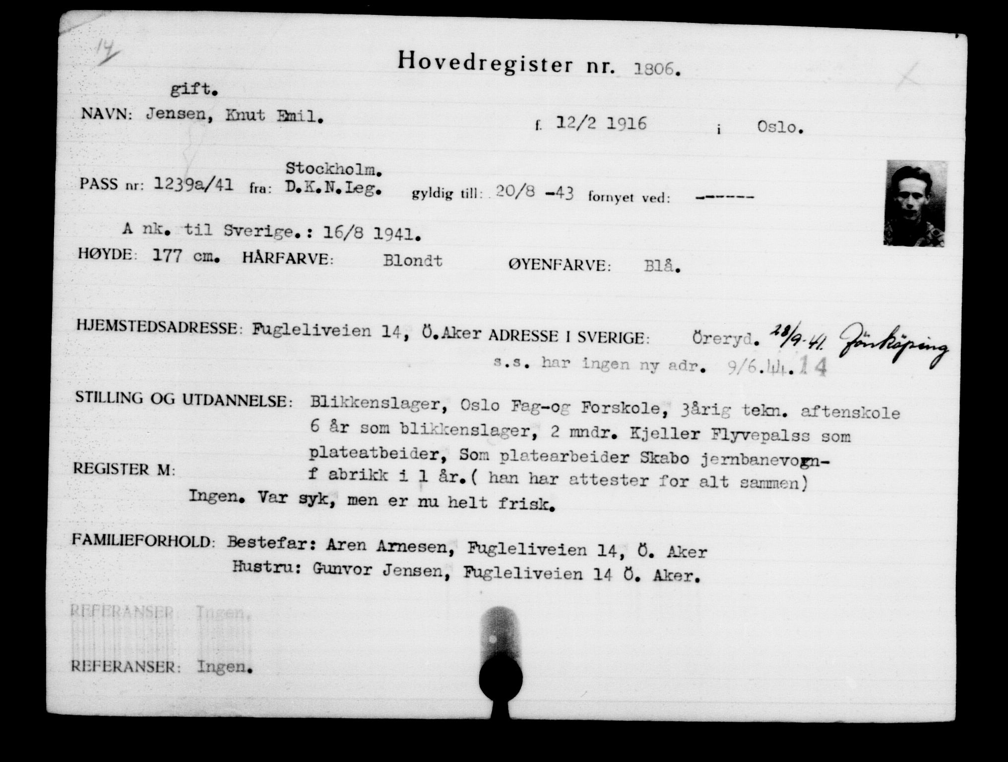 Den Kgl. Norske Legasjons Flyktningskontor, RA/S-6753/V/Va/L0002: Kjesäterkartoteket.  Flyktningenr. 1001-2000, 1940-1945, p. 1151