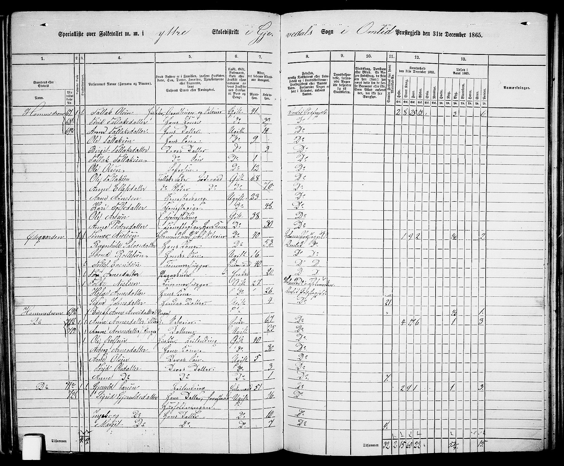 RA, 1865 census for Åmli, 1865, p. 71