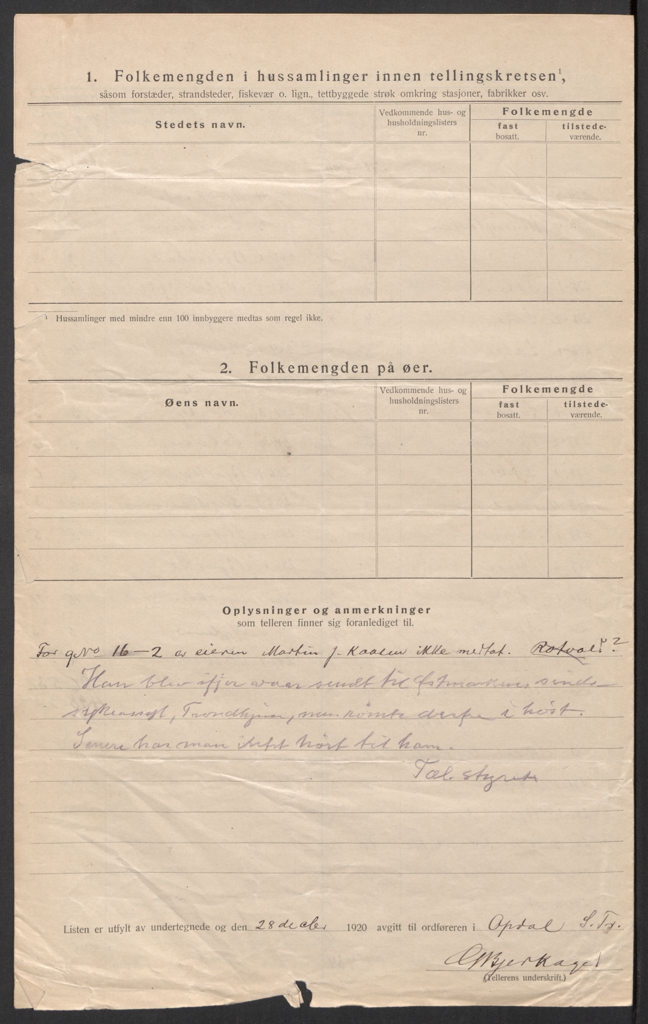 SAT, 1920 census for Oppdal, 1920, p. 26