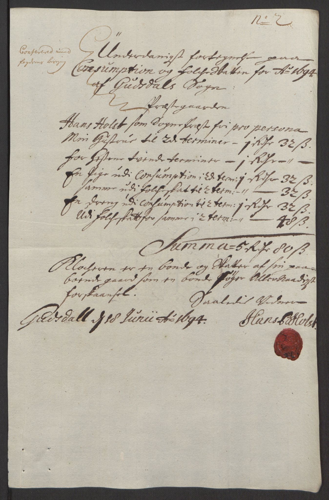 Rentekammeret inntil 1814, Reviderte regnskaper, Fogderegnskap, AV/RA-EA-4092/R17/L1168: Fogderegnskap Gudbrandsdal, 1694, p. 349