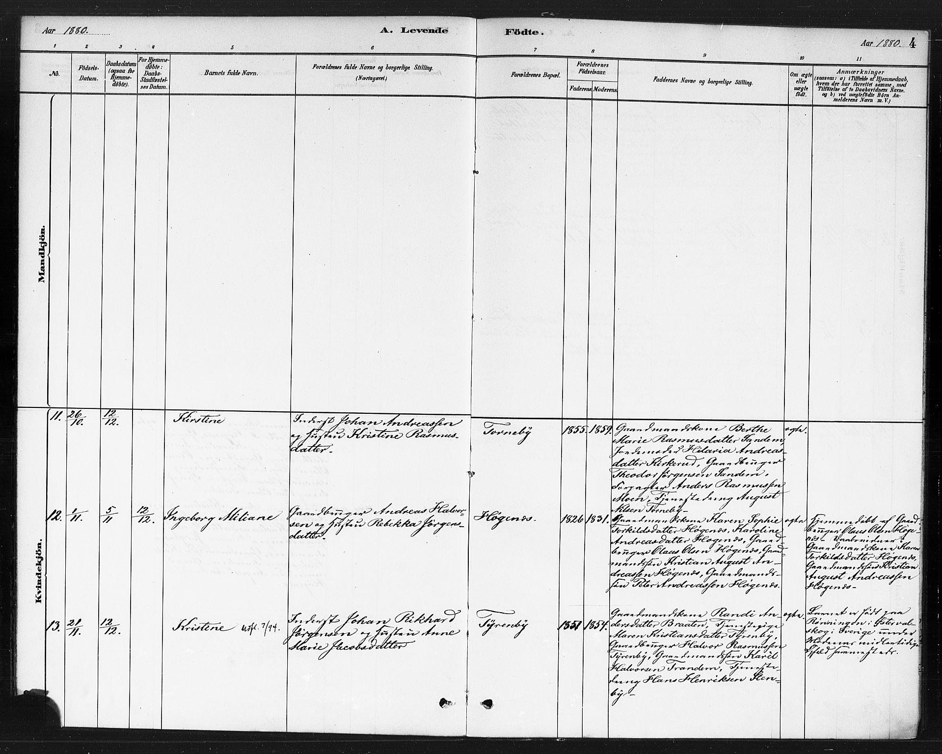 Rødenes prestekontor Kirkebøker, AV/SAO-A-2005/F/Fb/L0001: Parish register (official) no. II 1, 1880-1889, p. 4