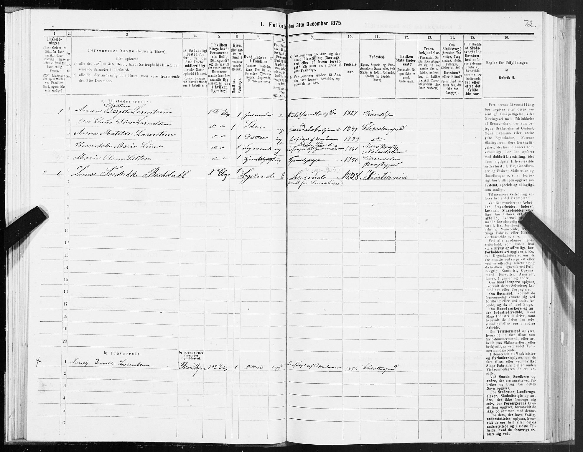 SAT, 1875 census for 1503B Kristiansund/Kristiansund, 1875, p. 2072