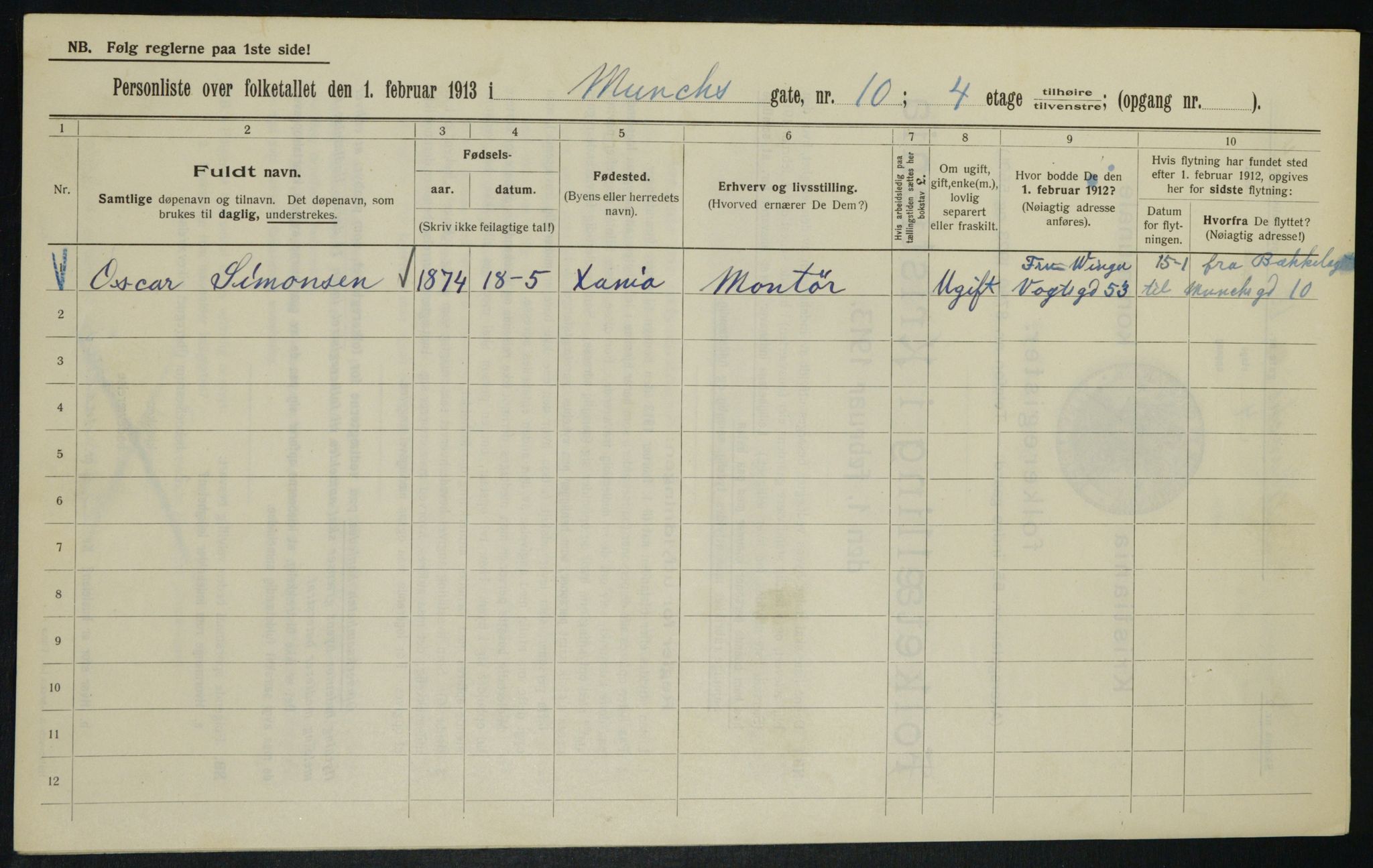 OBA, Municipal Census 1913 for Kristiania, 1913, p. 66619