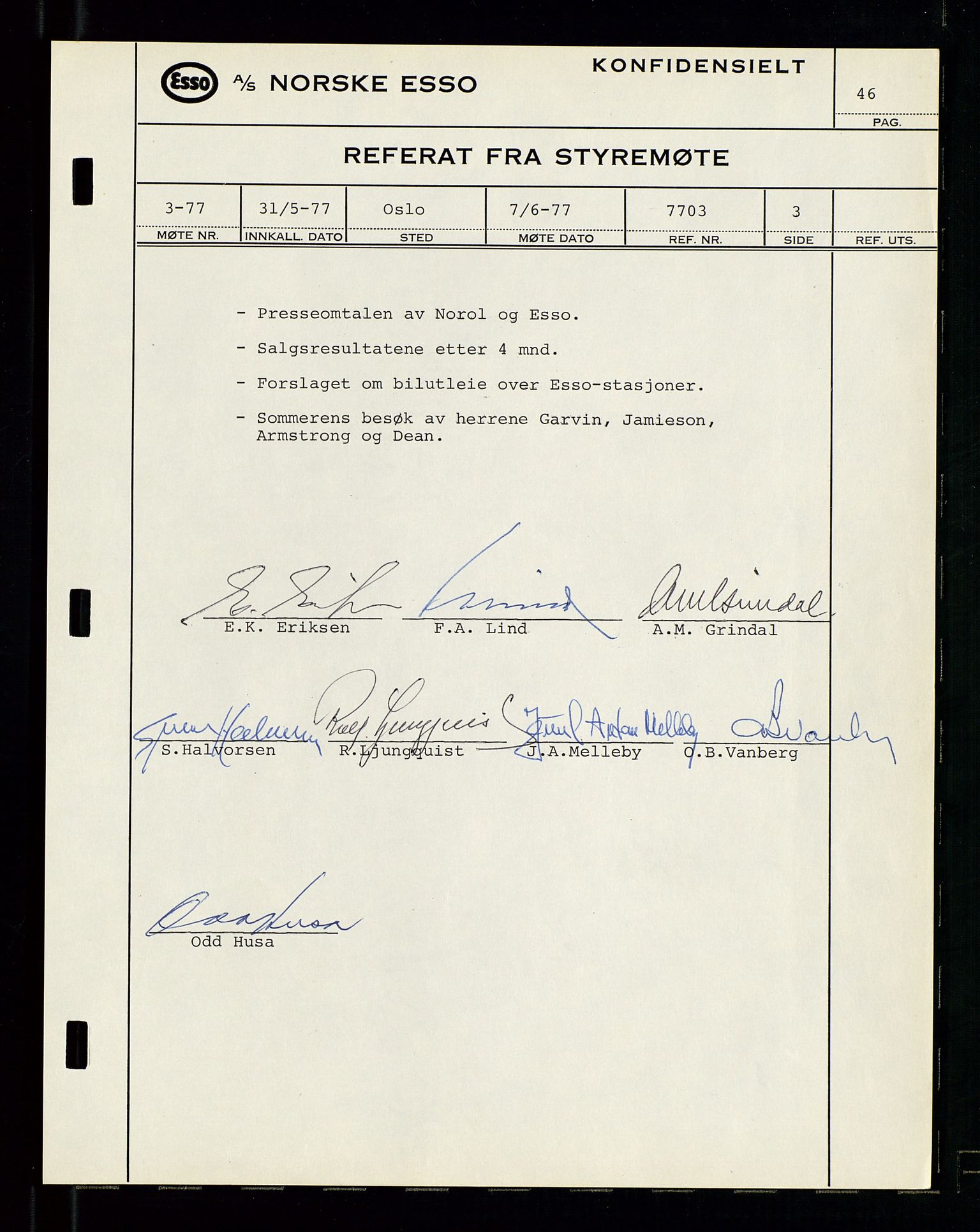 Pa 0982 - Esso Norge A/S, SAST/A-100448/A/Aa/L0003/0003: Den administrerende direksjon Board minutes (styrereferater) og Bedriftforsamlingsprotokoll / Den administrerende direksjon Board minutes (styrereferater), 1975-1985, p. 46