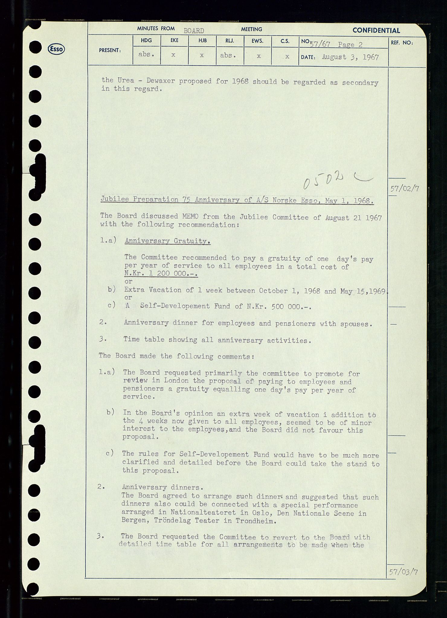 Pa 0982 - Esso Norge A/S, AV/SAST-A-100448/A/Aa/L0002/0003: Den administrerende direksjon Board minutes (styrereferater) / Den administrerende direksjon Board minutes (styrereferater), 1967, p. 120