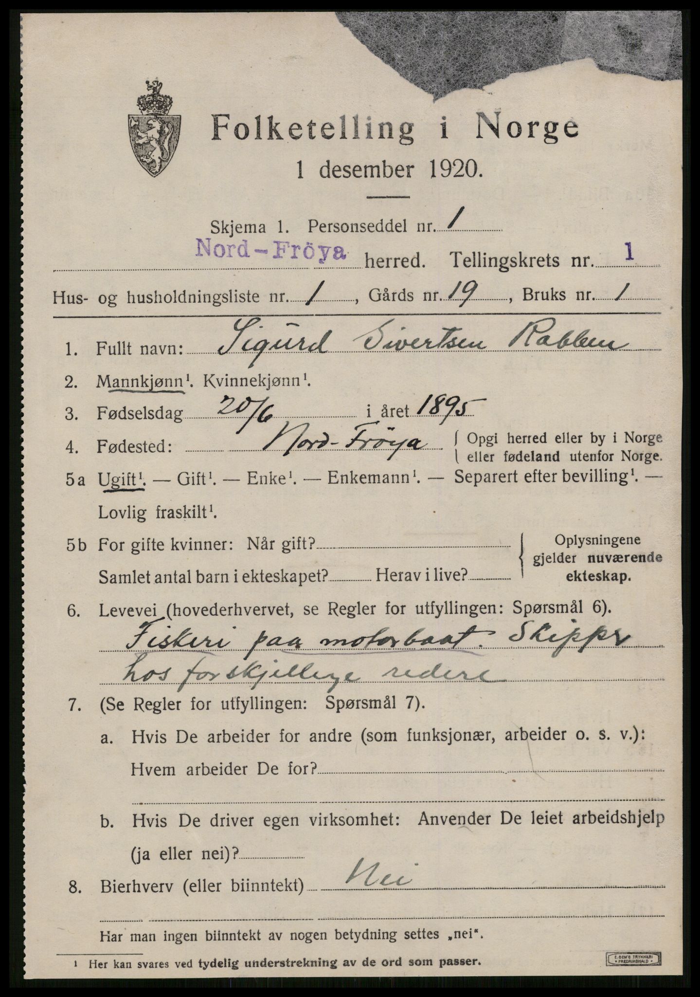 SAT, 1920 census for Nord-Frøya, 1920, p. 1405