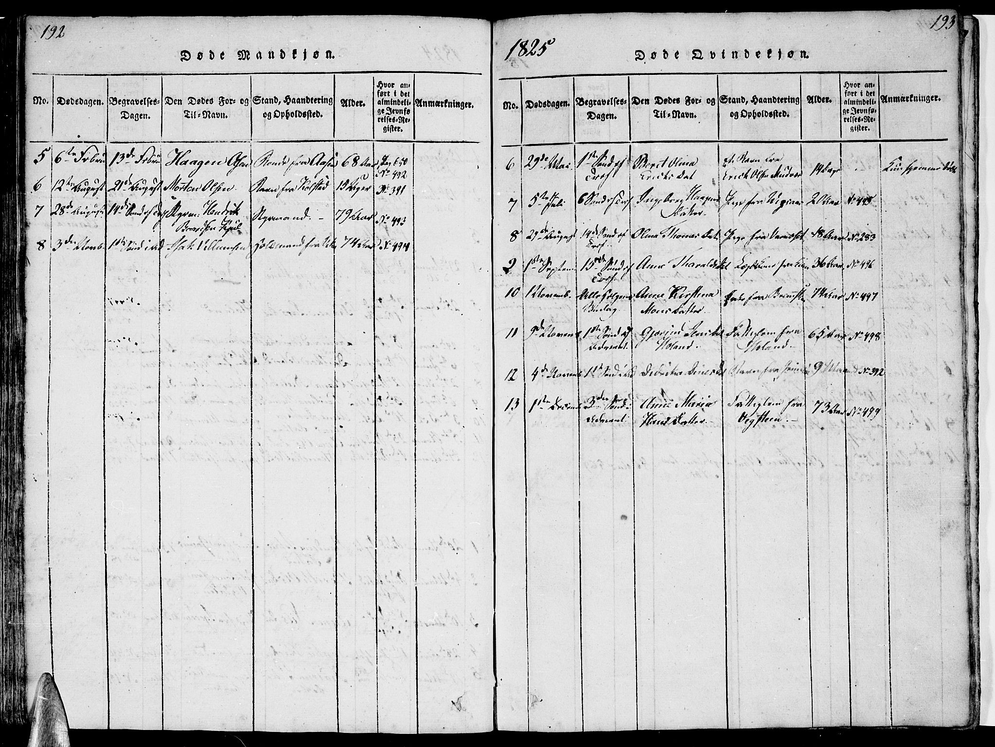 Ministerialprotokoller, klokkerbøker og fødselsregistre - Nordland, AV/SAT-A-1459/816/L0239: Parish register (official) no. 816A05, 1820-1845, p. 192-193