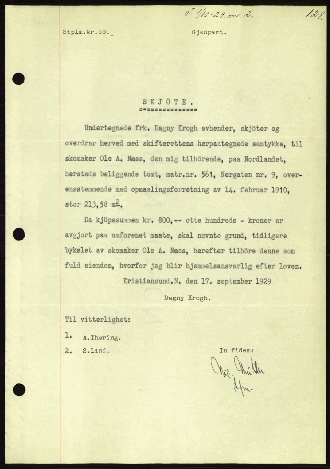 Kristiansund byfogd, AV/SAT-A-4587/A/27: Mortgage book no. 23, 1929-1930, Deed date: 01.10.1929