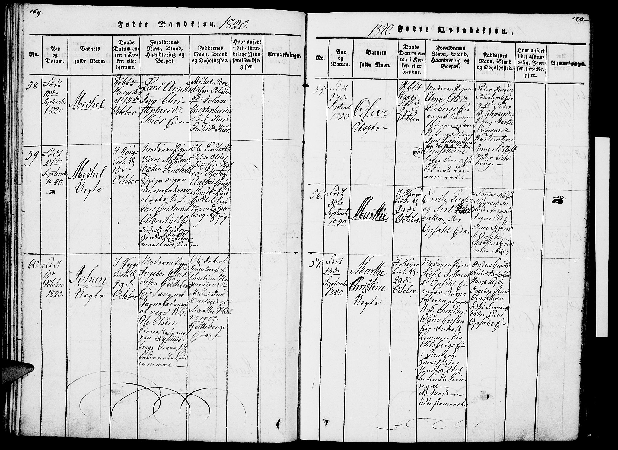 Vang prestekontor, Hedmark, AV/SAH-PREST-008/H/Ha/Haa/L0007: Parish register (official) no. 7, 1813-1826, p. 169-170