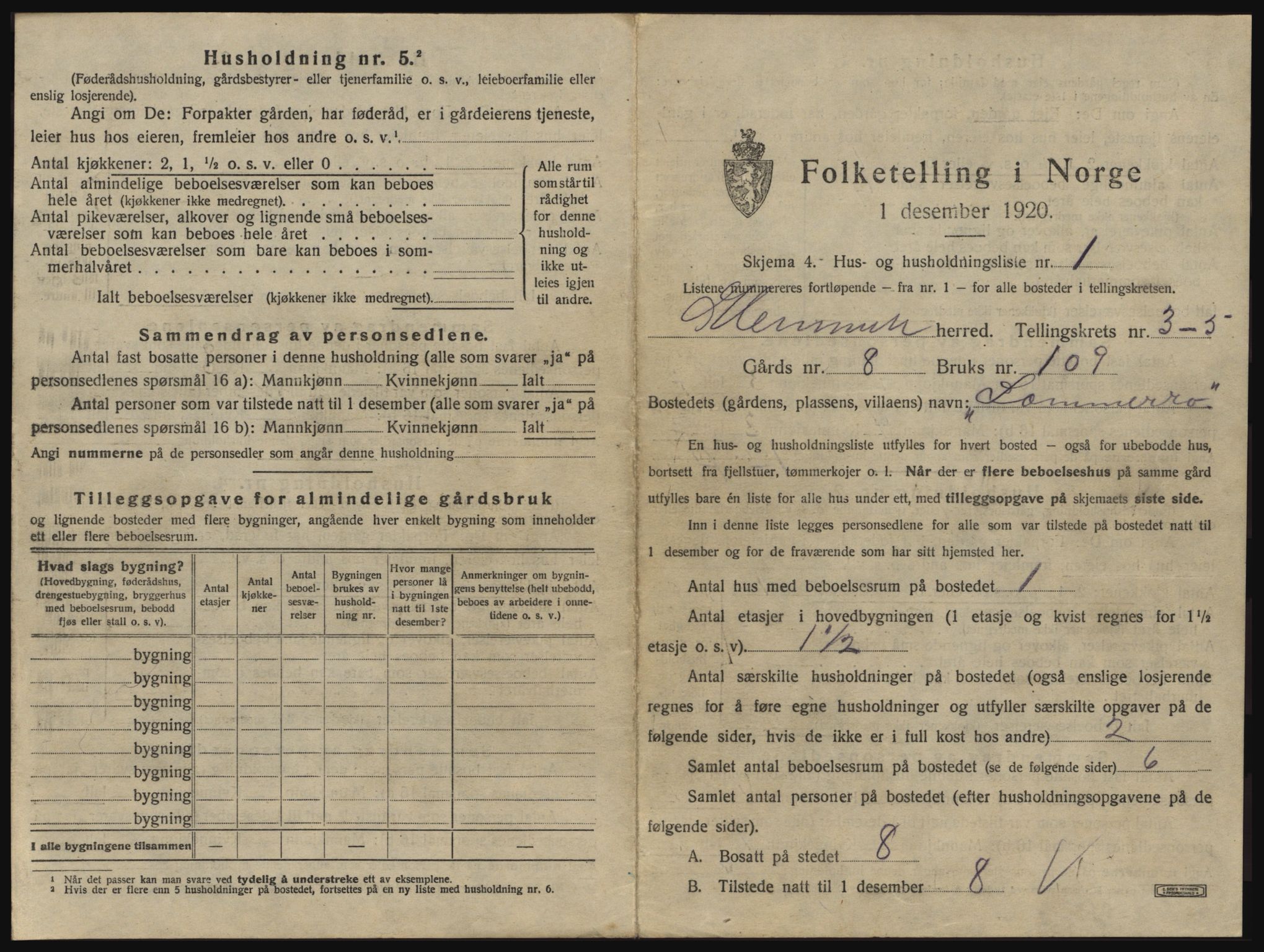 SAO, 1920 census for Glemmen, 1920, p. 905