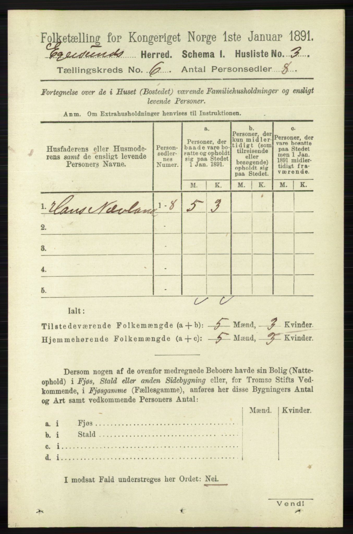 RA, 1891 census for 1116 Eigersund herred, 1891, p. 2196