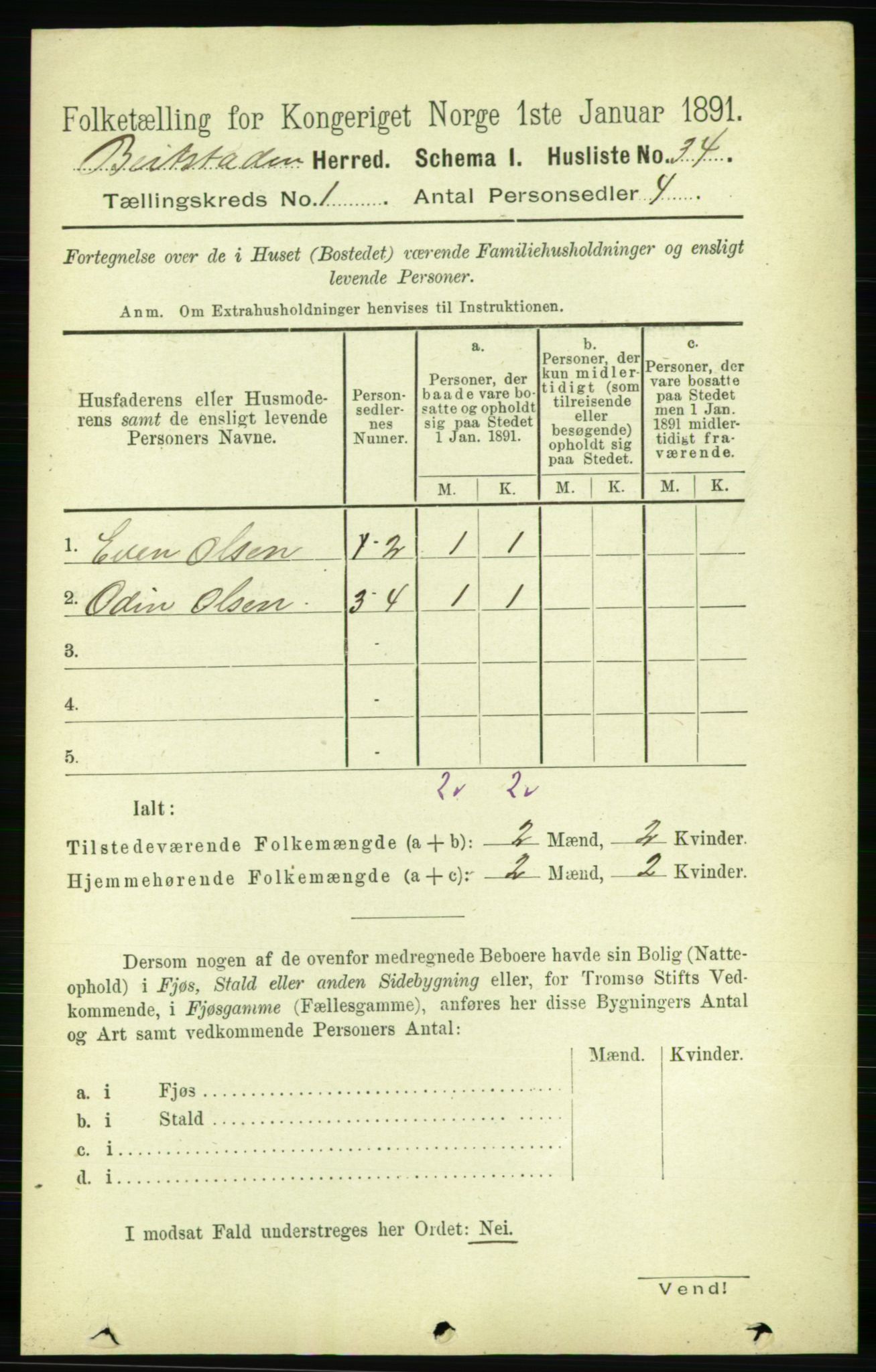 RA, 1891 census for 1727 Beitstad, 1891, p. 86