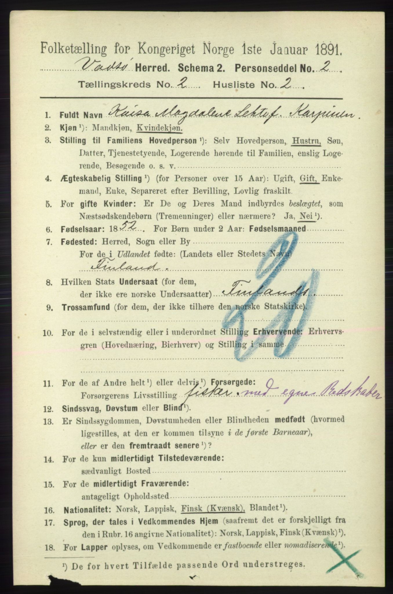 RA, 1891 census for 2029 Vadsø, 1891, p. 457