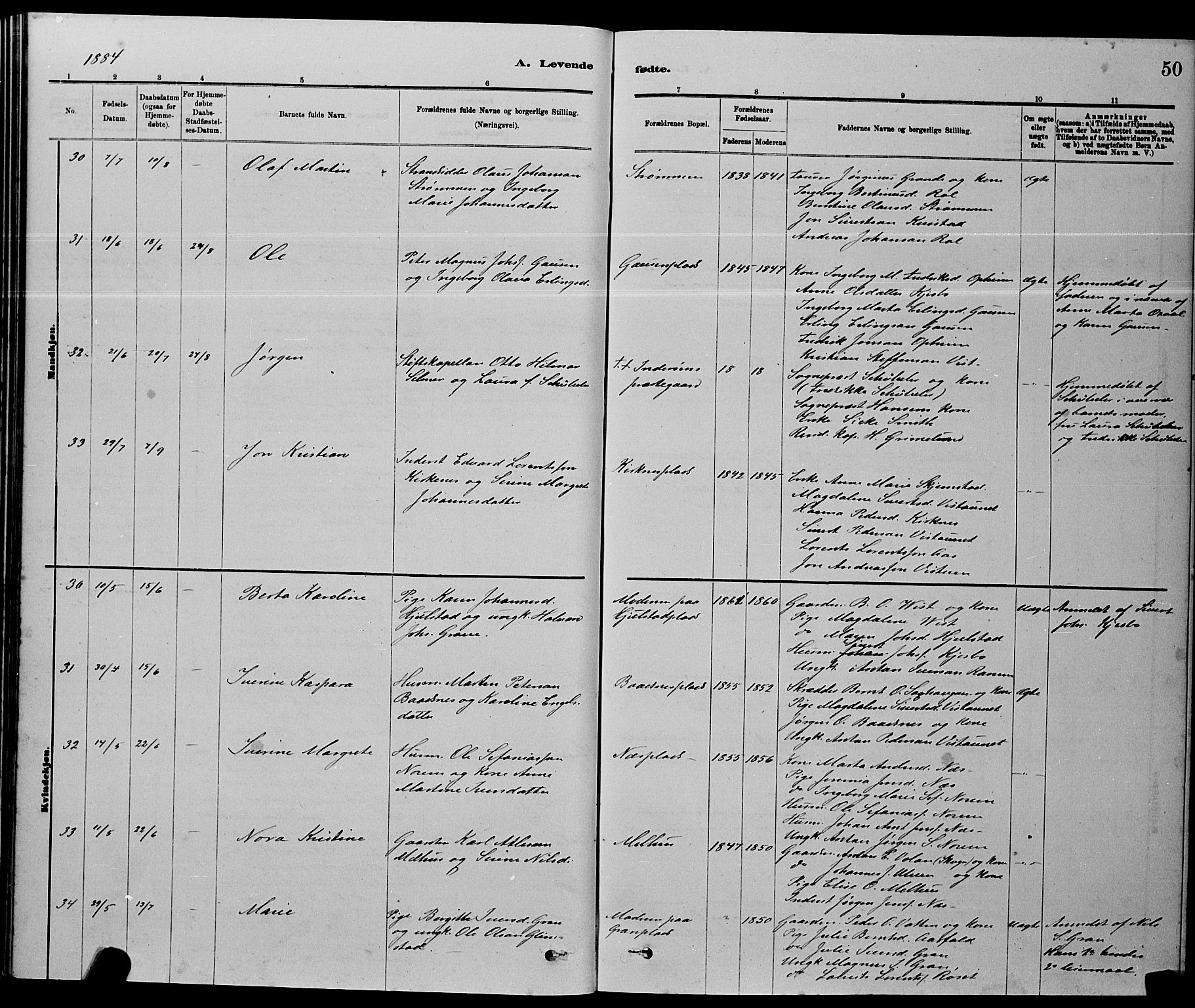 Ministerialprotokoller, klokkerbøker og fødselsregistre - Nord-Trøndelag, AV/SAT-A-1458/730/L0301: Parish register (copy) no. 730C04, 1880-1897, p. 50