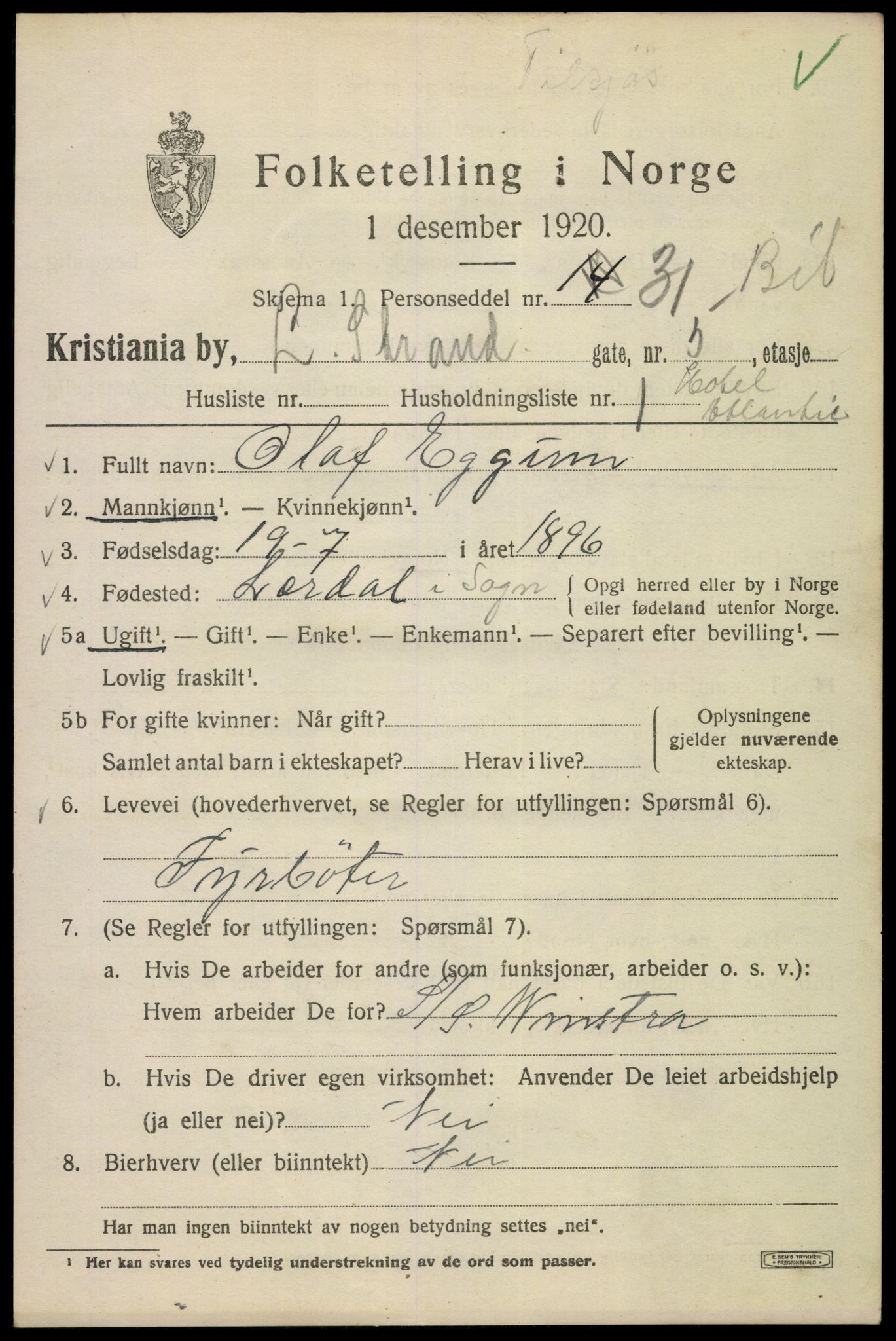 SAO, 1920 census for Kristiania, 1920, p. 364711