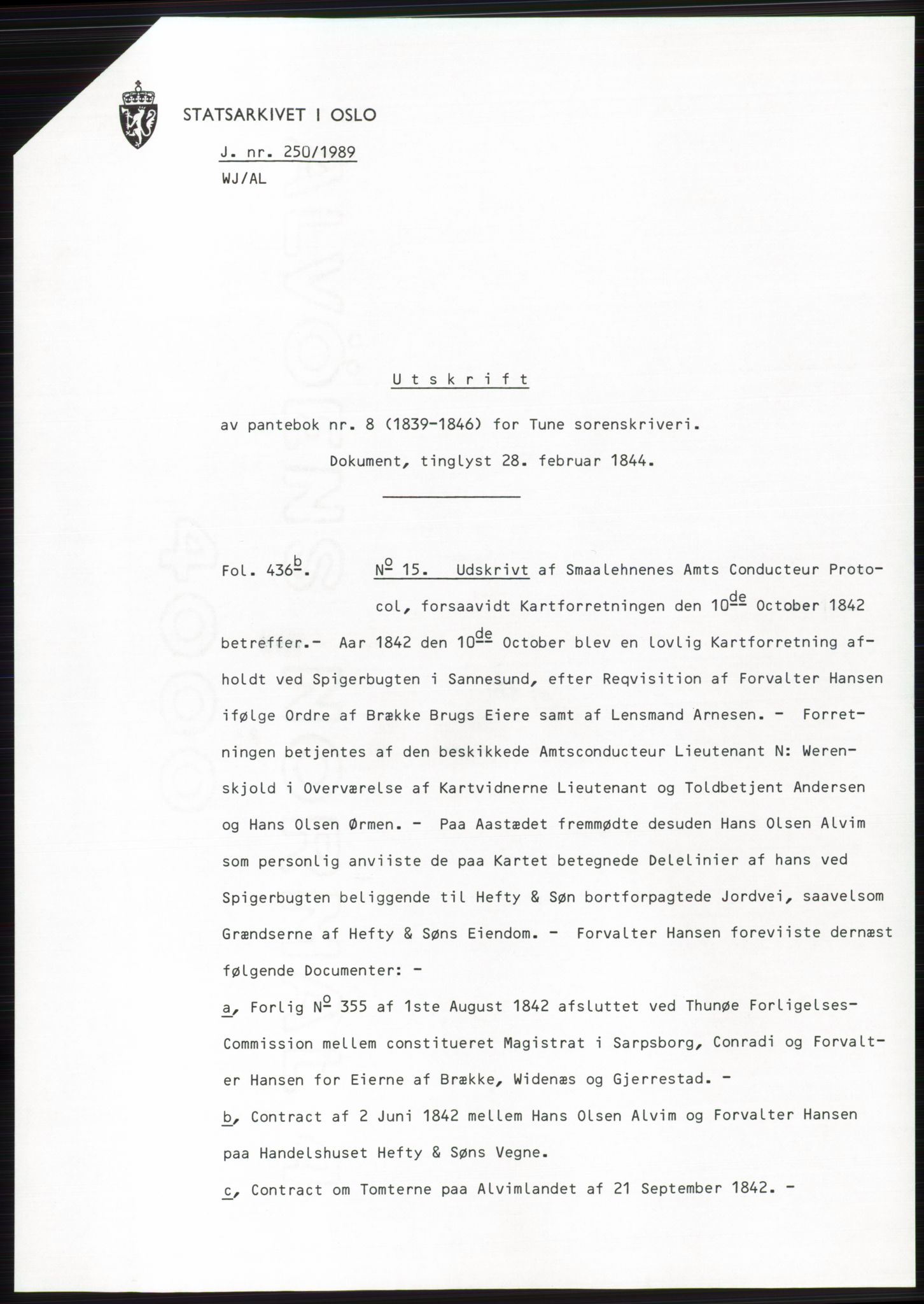 Statsarkivet i Oslo, AV/SAO-A-10621/Z/Zd/L0047: Avskrifter, j.nr 52-4422/1989, 1989, p. 20