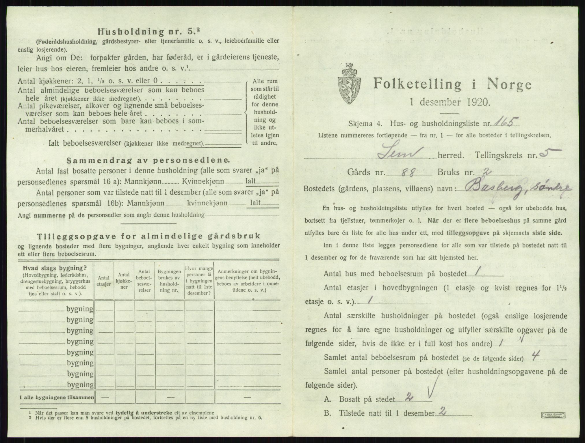 SAKO, 1920 census for Sem, 1920, p. 1222