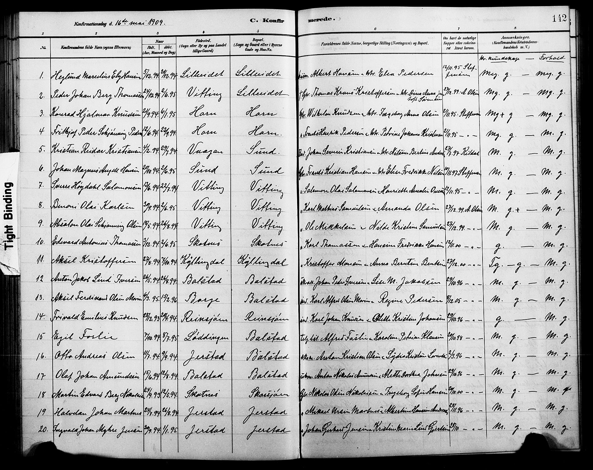 Ministerialprotokoller, klokkerbøker og fødselsregistre - Nordland, AV/SAT-A-1459/881/L1168: Parish register (copy) no. 881C05, 1900-1911, p. 142