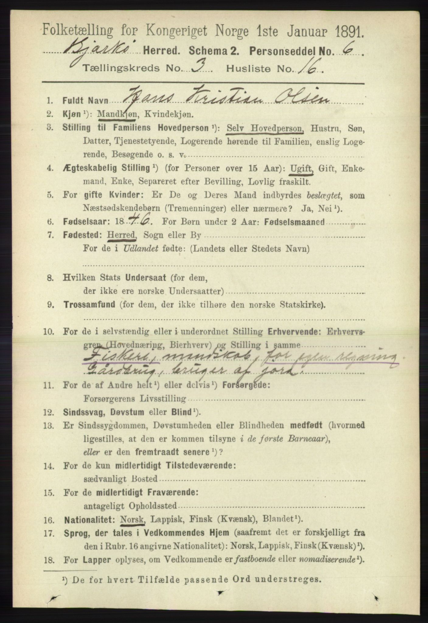 RA, 1891 census for 1915 Bjarkøy, 1891, p. 1635