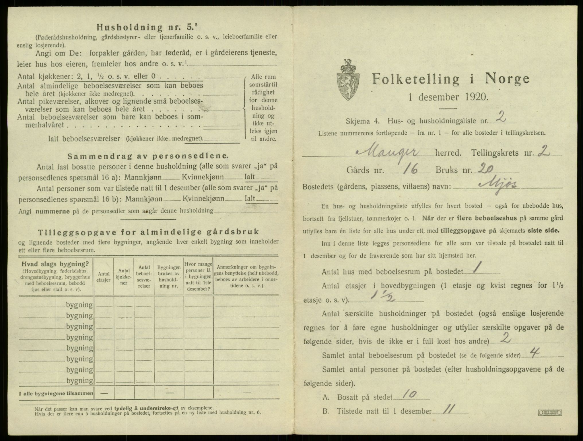 SAB, 1920 census for Manger, 1920, p. 137