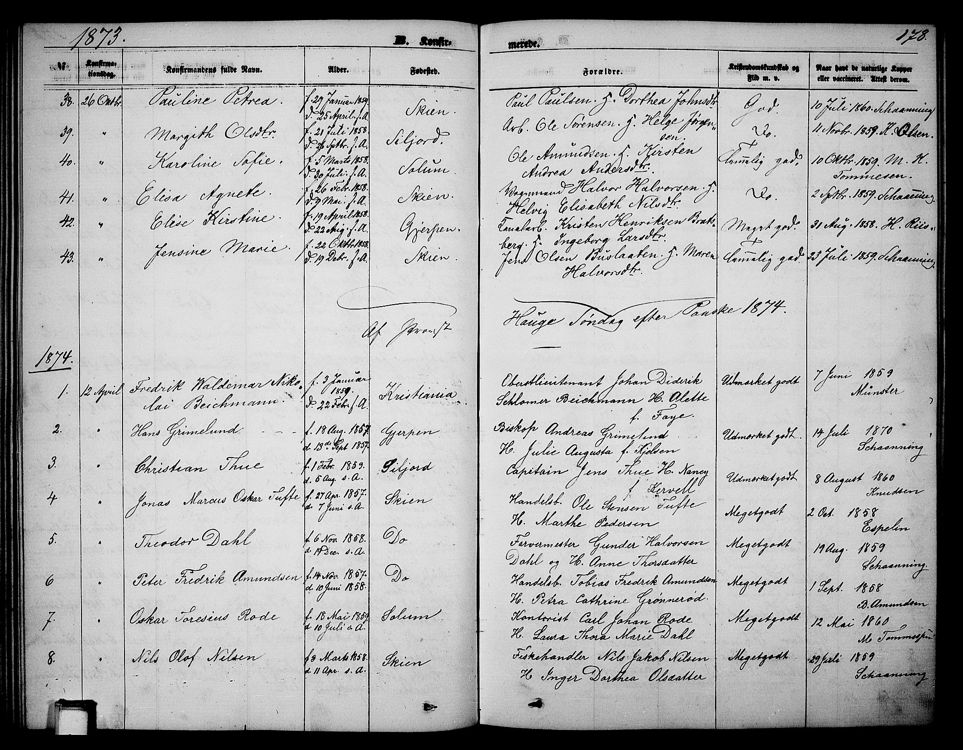 Skien kirkebøker, SAKO/A-302/G/Ga/L0005: Parish register (copy) no. 5, 1868-1880, p. 178