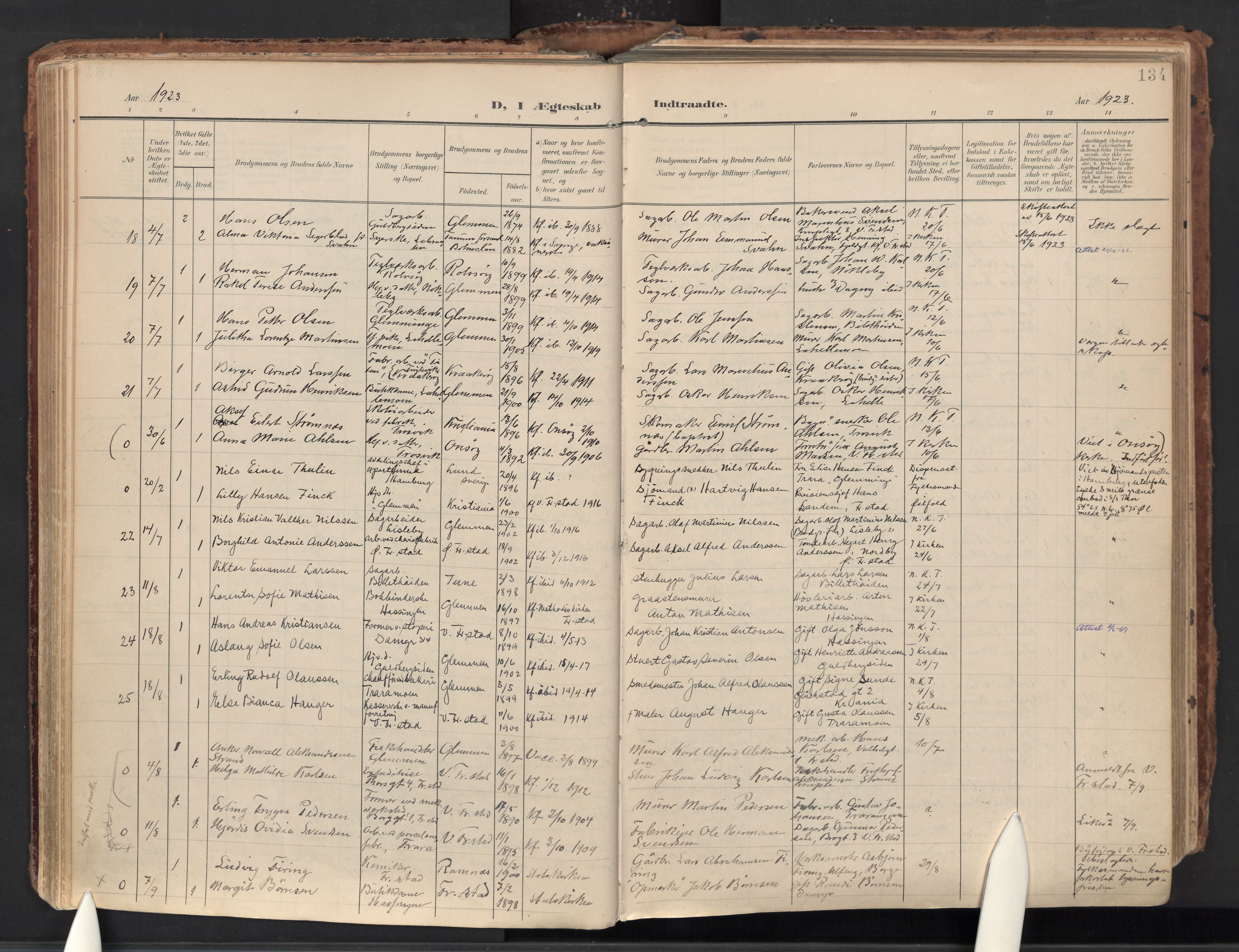 Glemmen prestekontor Kirkebøker, AV/SAO-A-10908/F/Fa/L0016: Parish register (official) no. 16, 1903-1937, p. 134