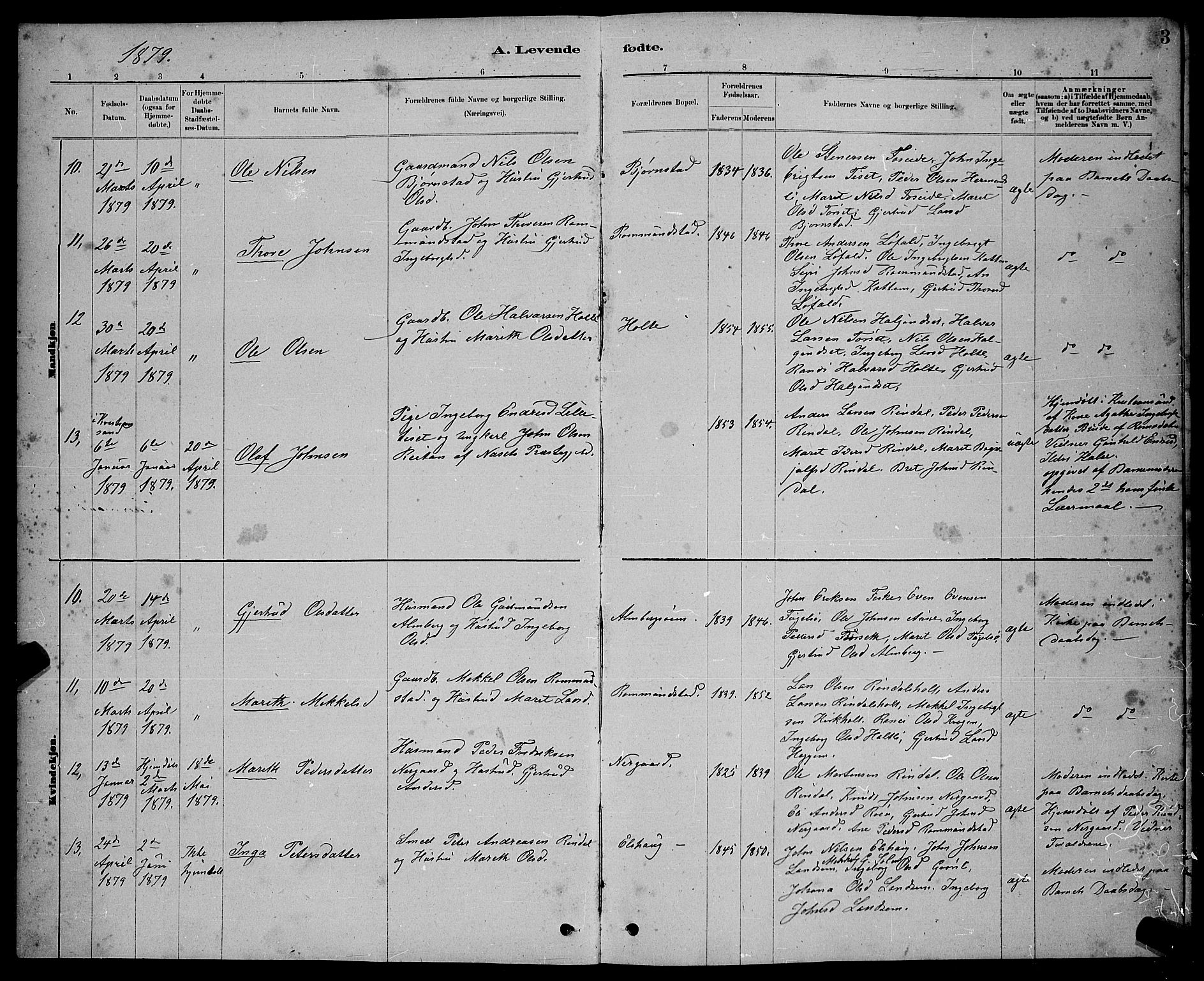 Ministerialprotokoller, klokkerbøker og fødselsregistre - Møre og Romsdal, AV/SAT-A-1454/598/L1077: Parish register (copy) no. 598C02, 1879-1891, p. 3