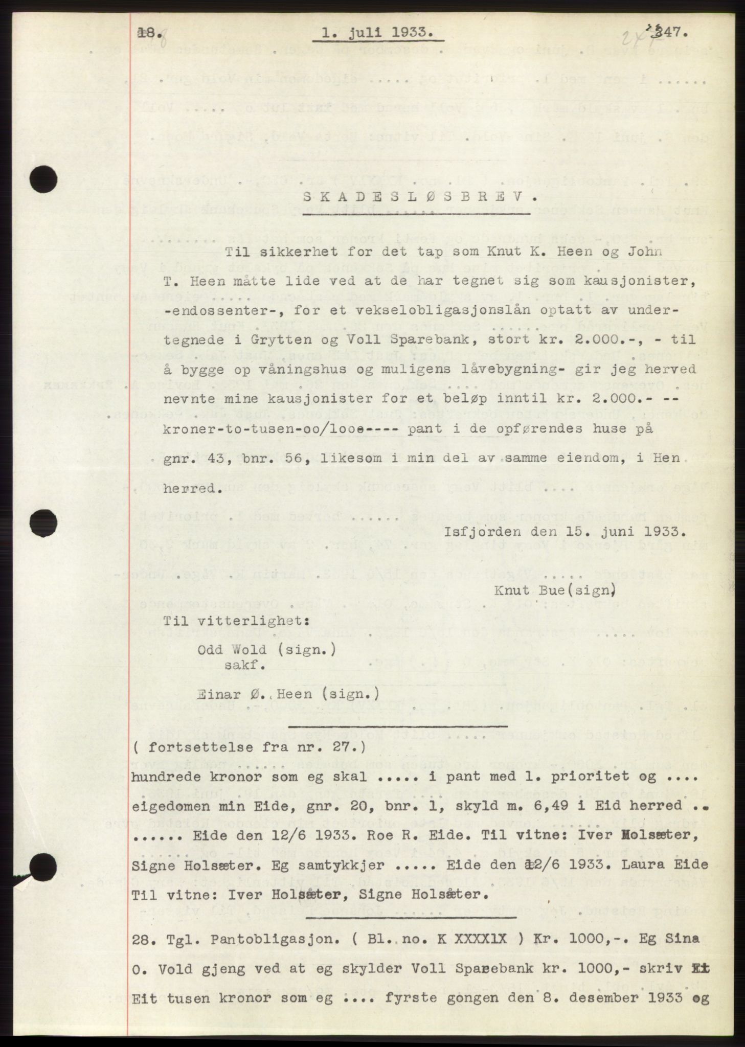 Romsdal sorenskriveri, AV/SAT-A-4149/1/2/2C/L0063: Mortgage book no. 57, 1933-1933, Deed date: 01.07.1933