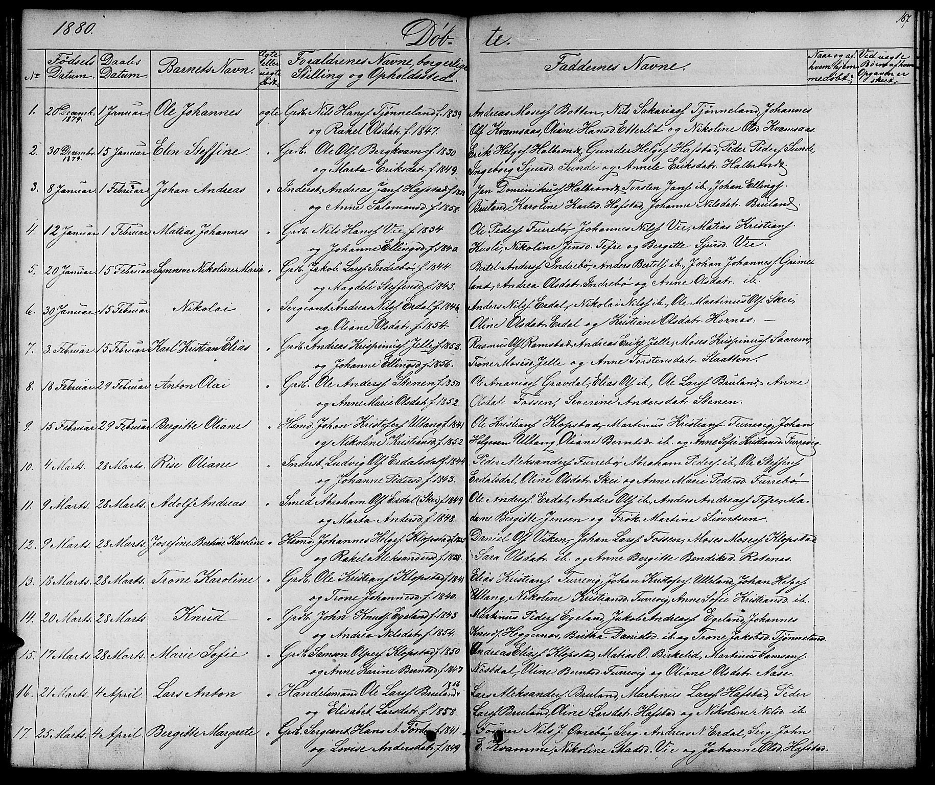 Førde sokneprestembete, SAB/A-79901/H/Hab/Haba/L0001: Parish register (copy) no. A 1, 1853-1880, p. 167