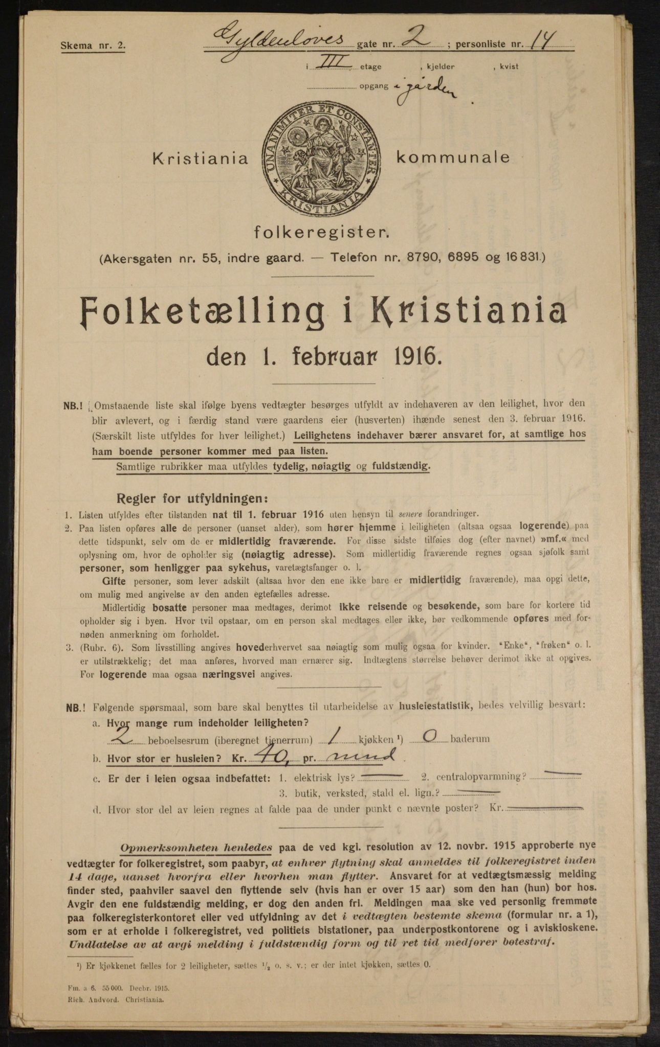 OBA, Municipal Census 1916 for Kristiania, 1916, p. 33009