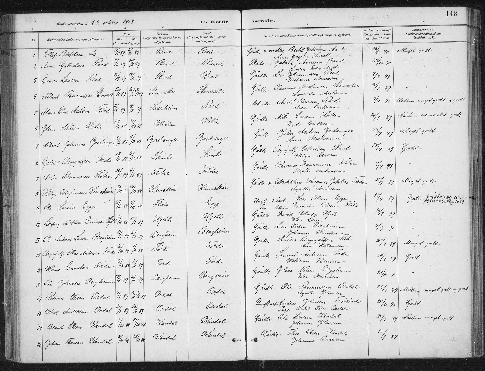 Gloppen sokneprestembete, AV/SAB-A-80101/H/Haa/Haac/L0002: Parish register (official) no. C  2, 1887-1904, p. 143