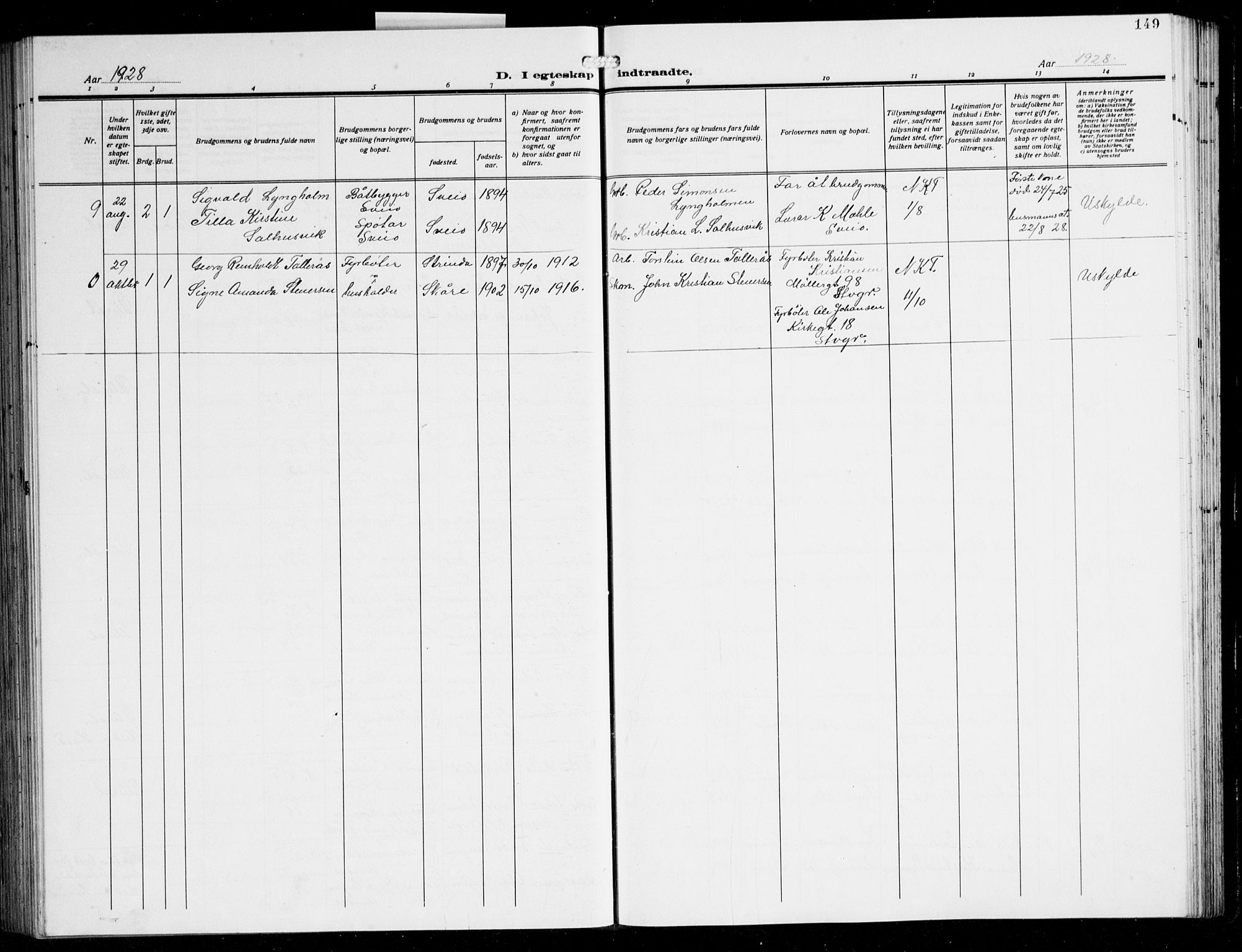 Sveio Sokneprestembete, AV/SAB-A-78501/H/Hab: Parish register (copy) no. A 6, 1927-1945, p. 149