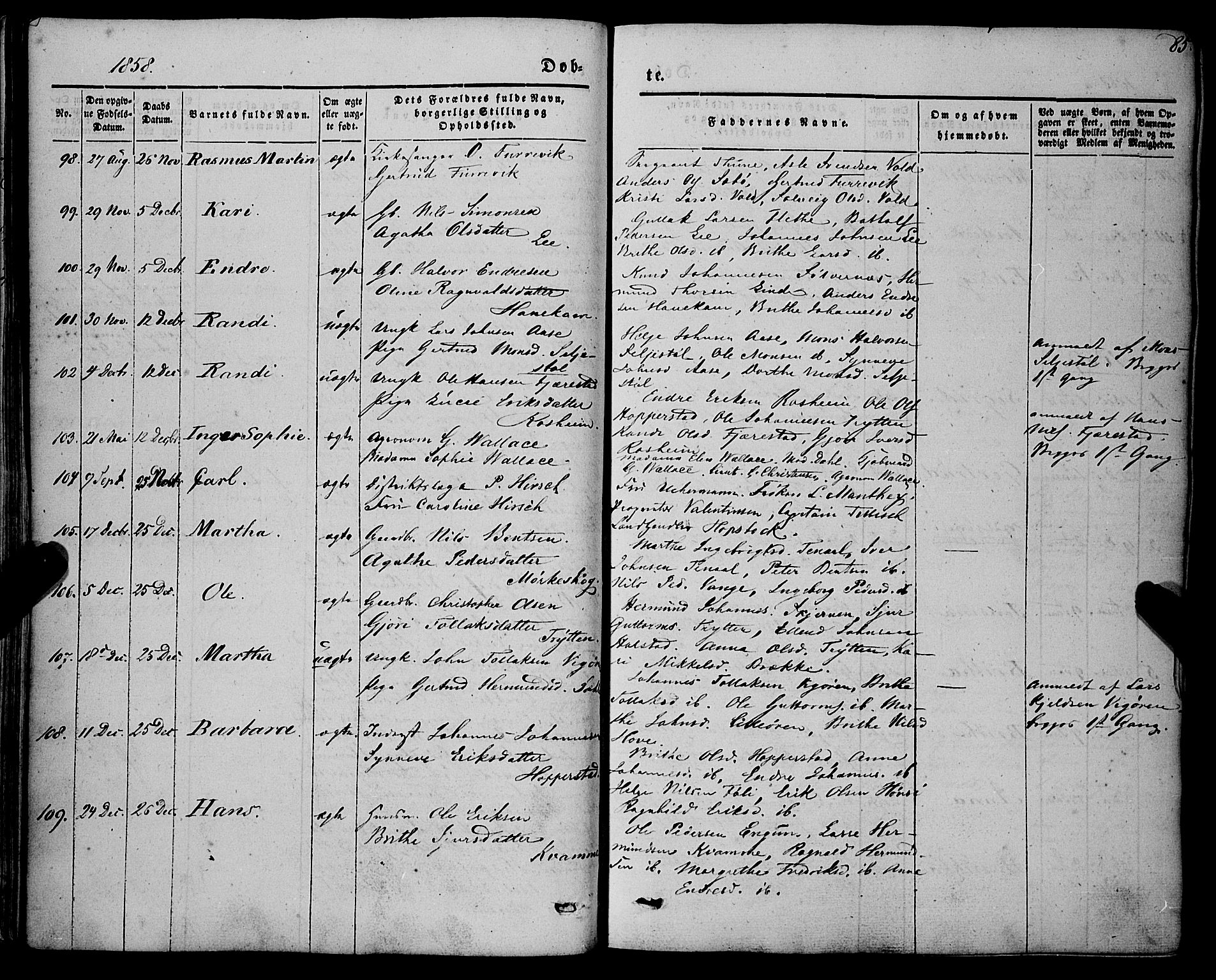 Vik sokneprestembete, SAB/A-81501: Parish register (official) no. A 8, 1846-1865, p. 85