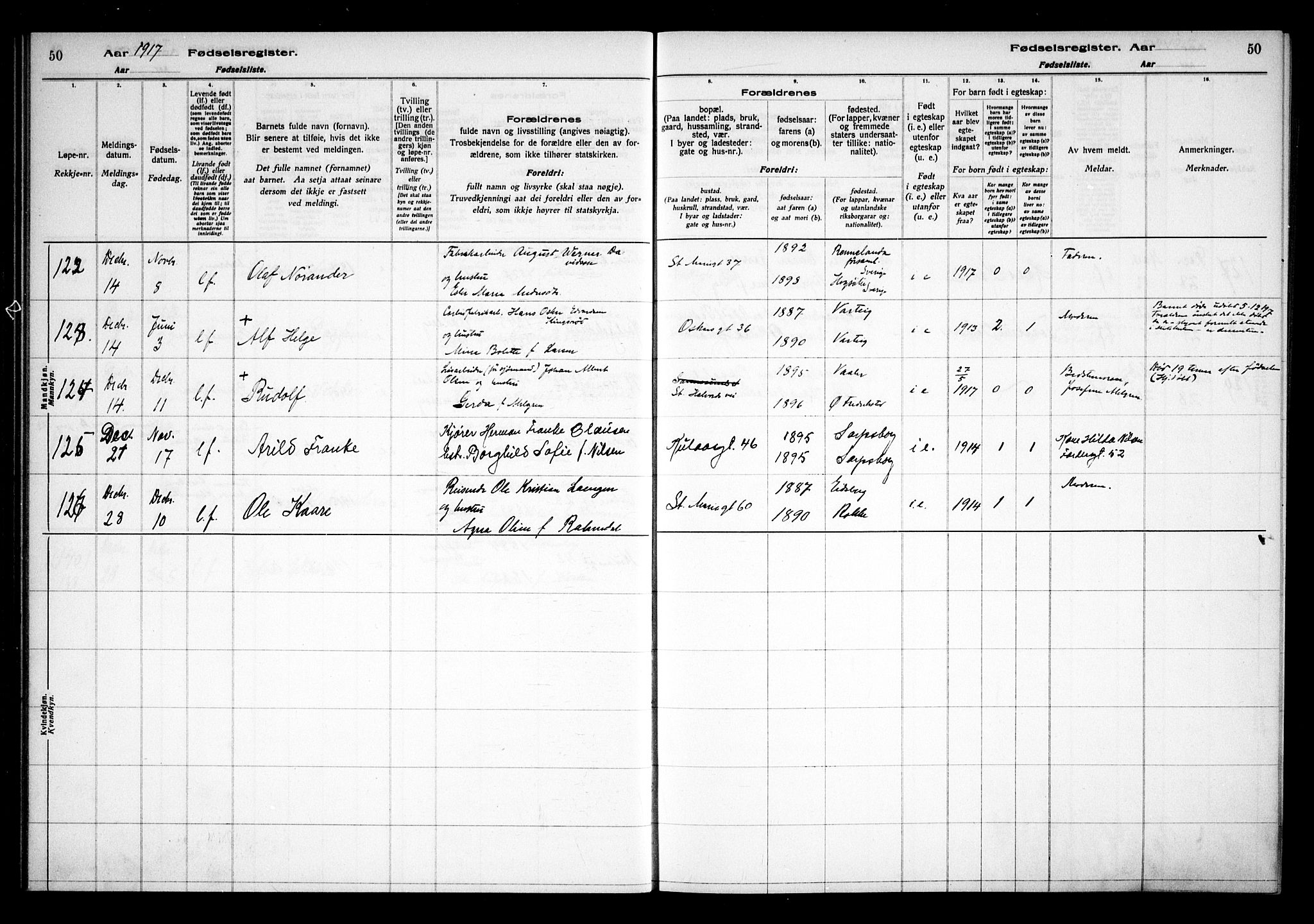 Sarpsborg prestekontor Kirkebøker, AV/SAO-A-2006/J/Ja/L0001: Birth register no. 1, 1916-1922, p. 50