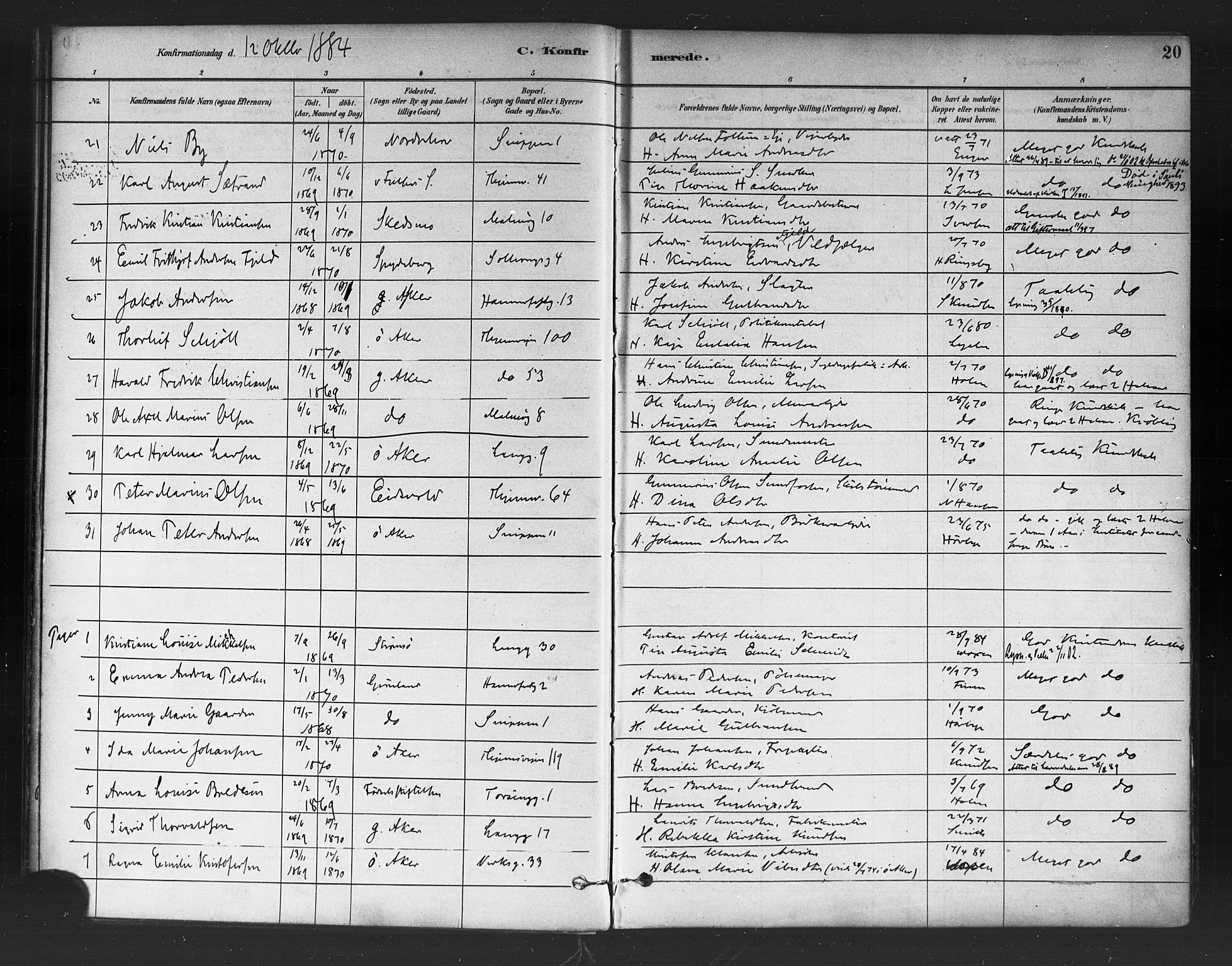 Petrus prestekontor Kirkebøker, SAO/A-10872/F/Fa/L0002: Parish register (official) no. 2, 1881-1896, p. 20