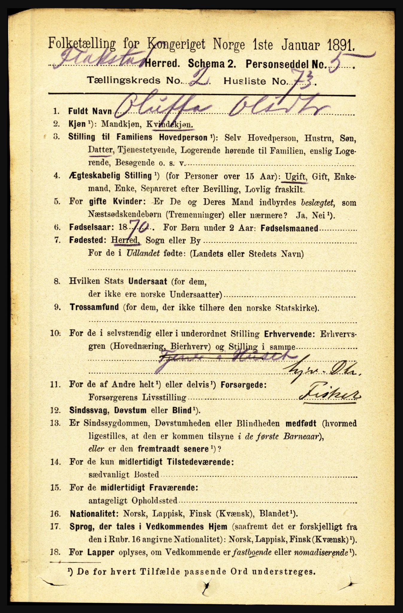 RA, 1891 census for 1859 Flakstad, 1891, p. 1166